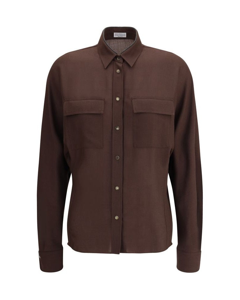 Brunello Cucinelli Brown Polyester Dress Shirt Glam Steals