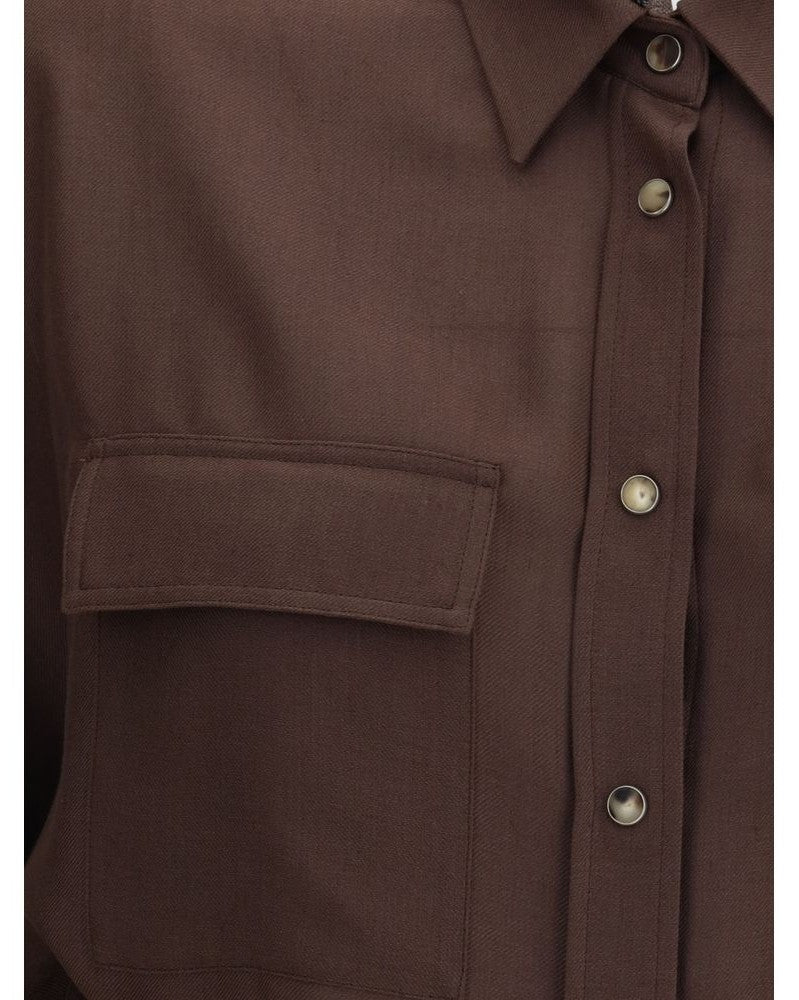 Brunello Cucinelli Brown Polyester Dress Shirt Glam Steals