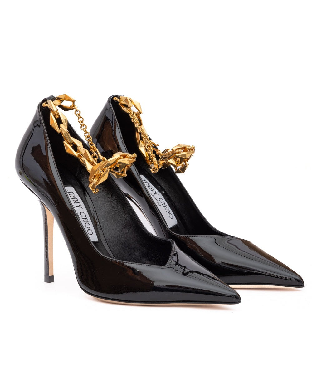 Jimmy Choo Black Leather Patent Diamond Talura Pumps Glam Steals