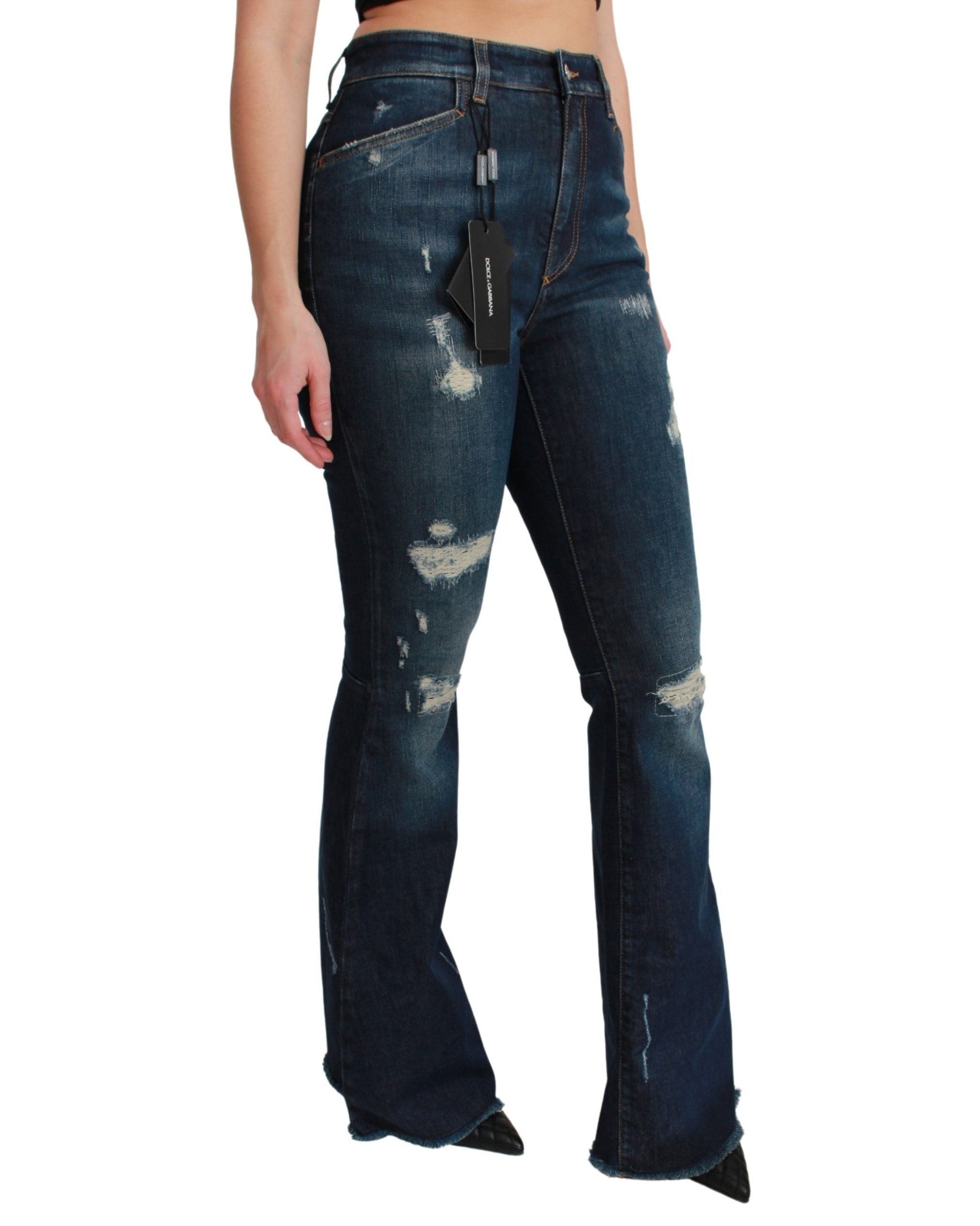 Dolce & Gabbana Blue Denim Cotton Stretch Flared Jeans Glam Steals