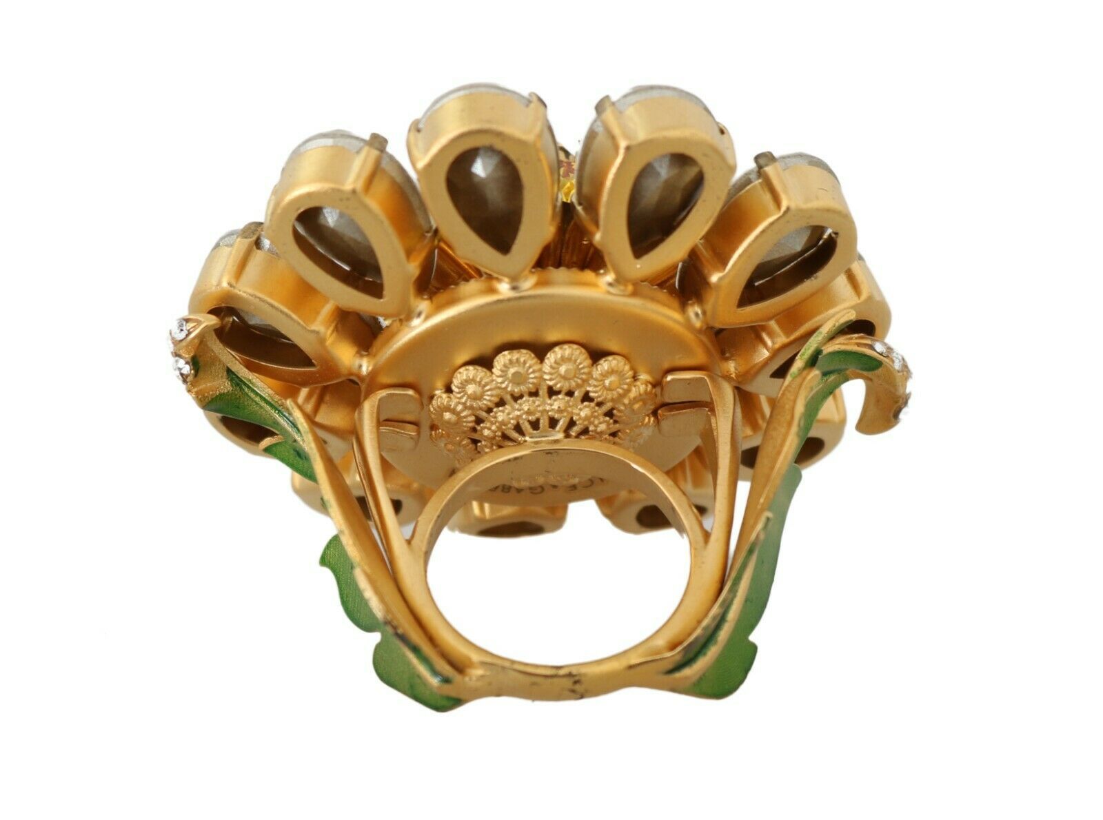 Dolce & Gabbana Crystal Flower Statement Ring Size Us 75