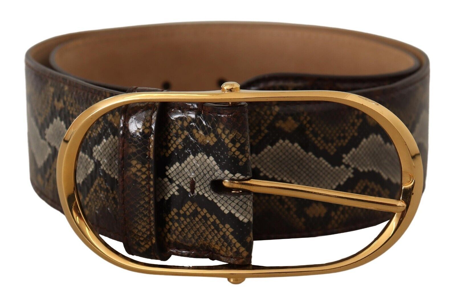 Dolce & Gabbana Gold Leather Elegant Oval Buckle Belt