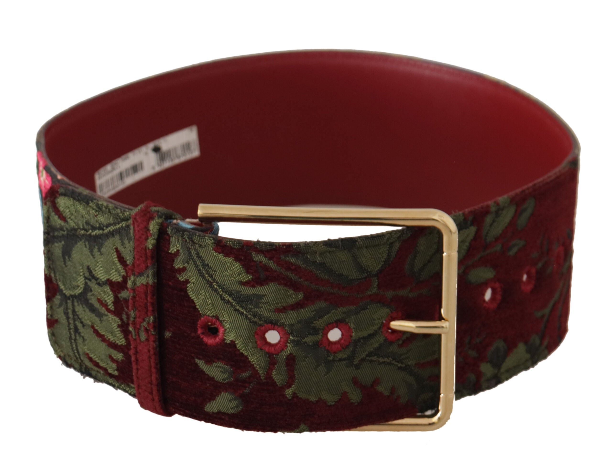 Dolce & Gabbana Leather Embroidered Gold Logo Metal Buckle Belt