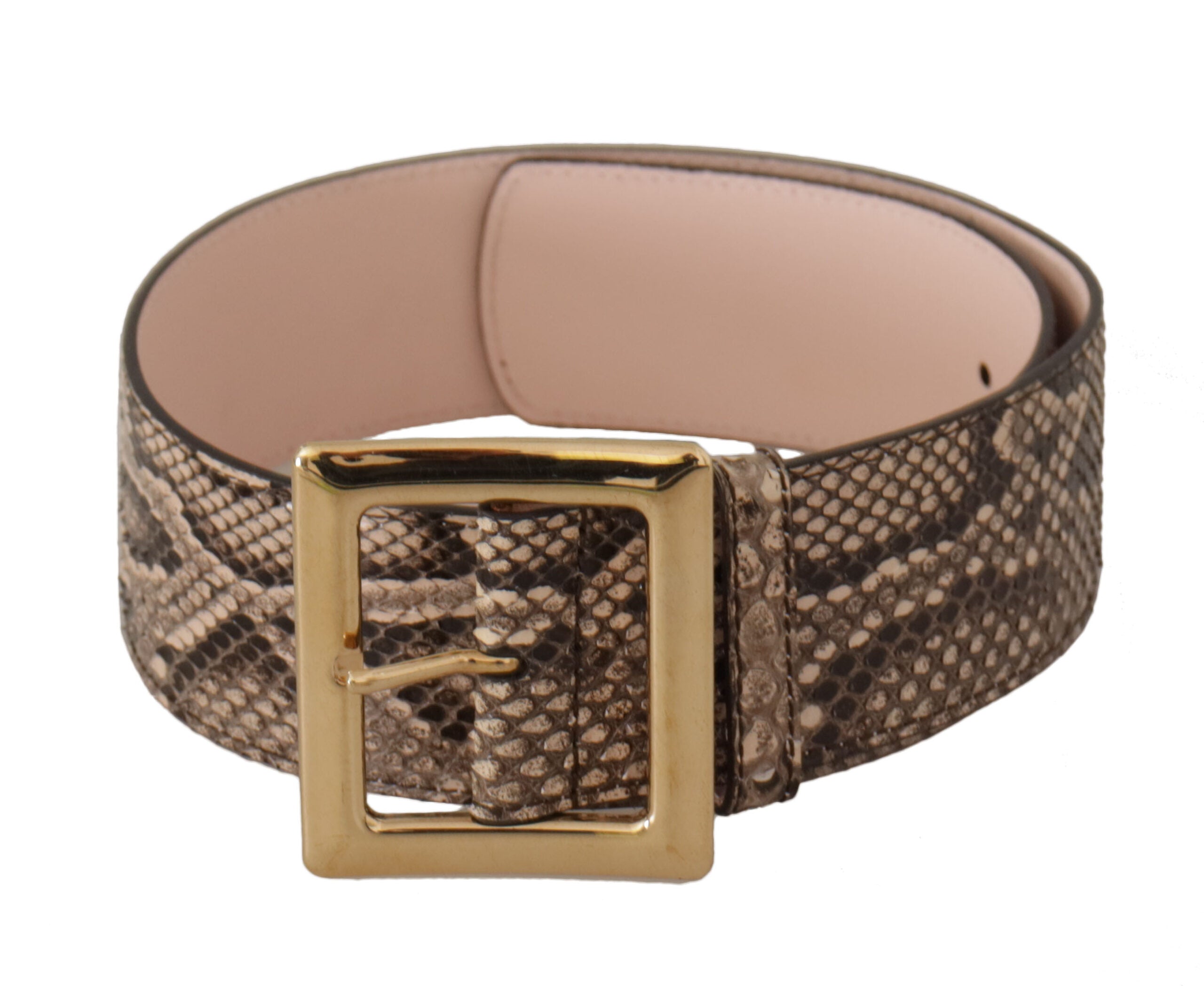 Dolce & Gabbana Beige Leather Exotic Wide Gold Metal Buckle Belt