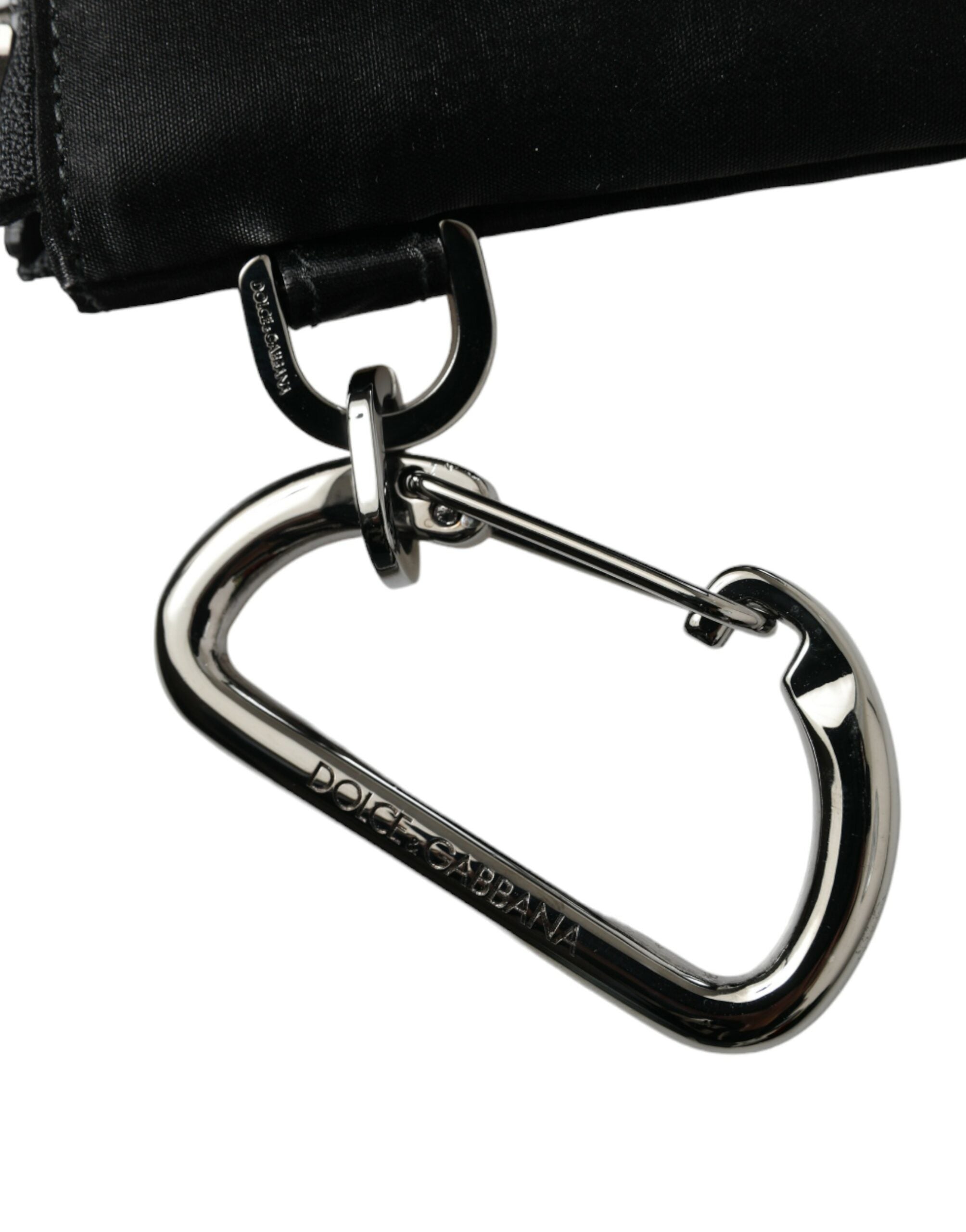 Dolce & Gabbana Elite Nylon & Leather Pouch With Logo Black Detail