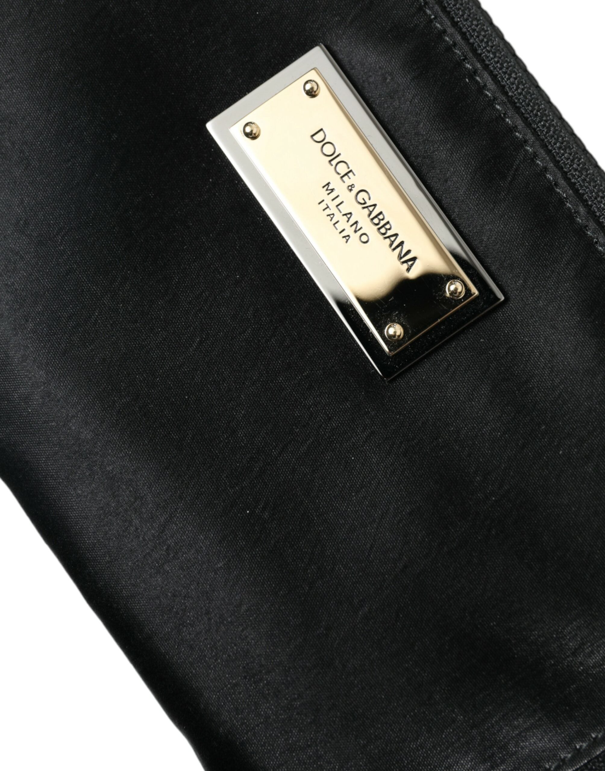 Dolce & Gabbana Elite Nylon & Leather Pouch With Logo Black Detail