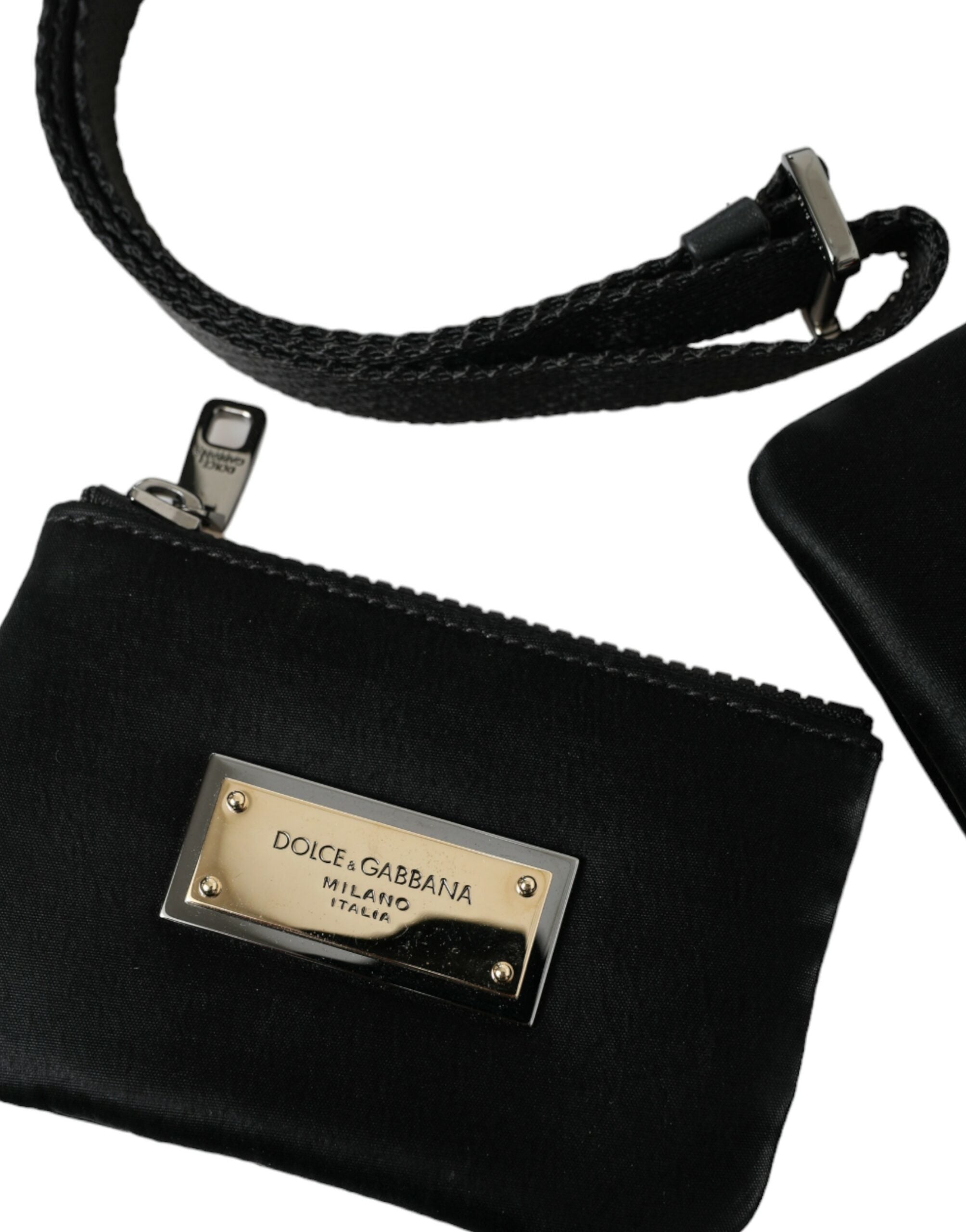 Dolce & Gabbana Elegant Nylon Leather Pouch With Black Silver Details