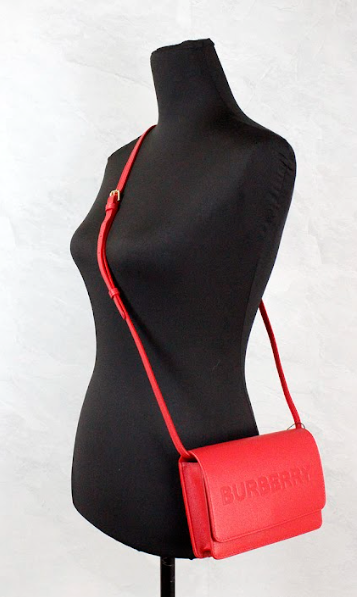 Burberry Hampshire Small Embossed Logo Smooth Leather Crossbody Red Bag