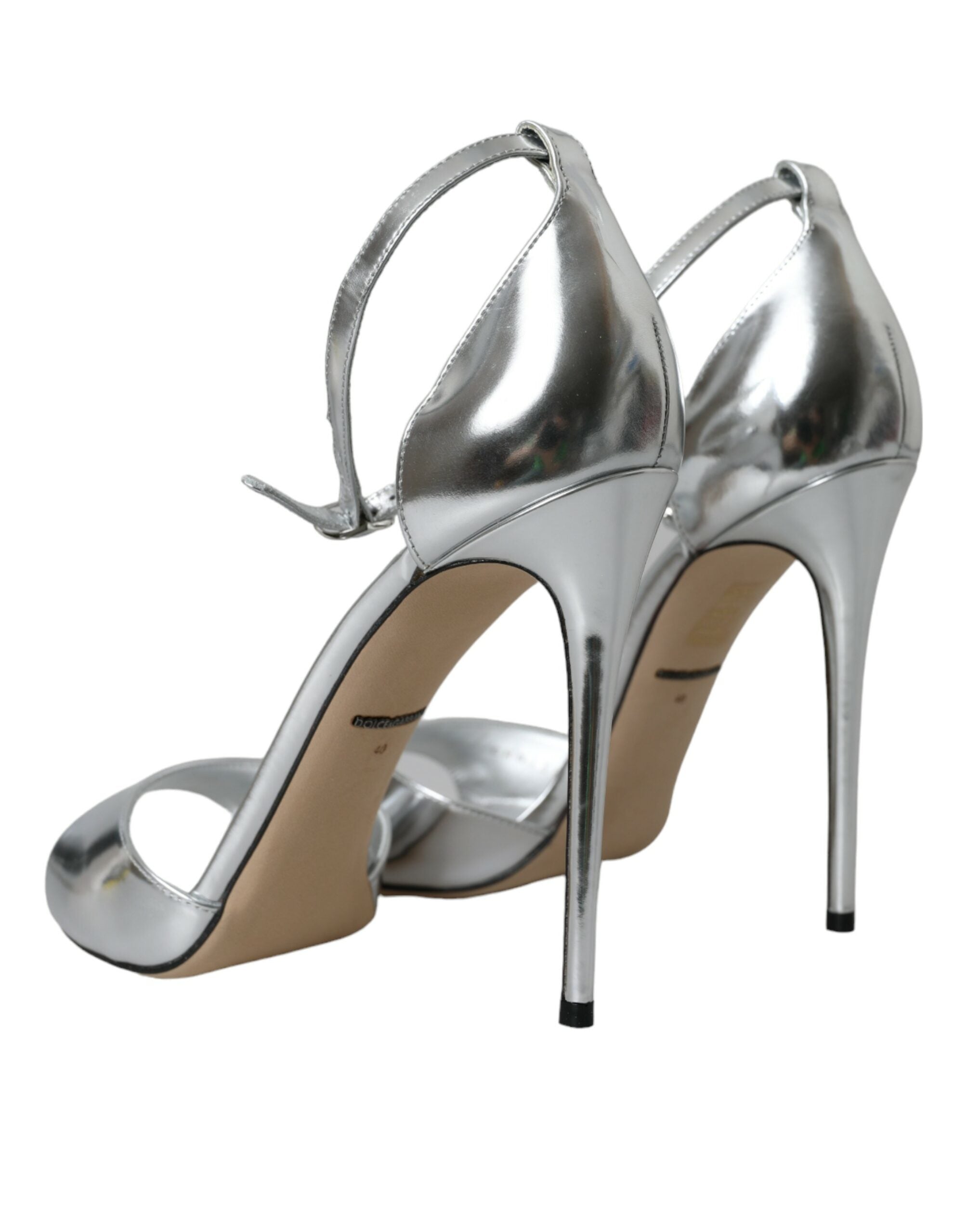 Dolce & Gabbana Silver Keira Leather Heels Sandals Shoes