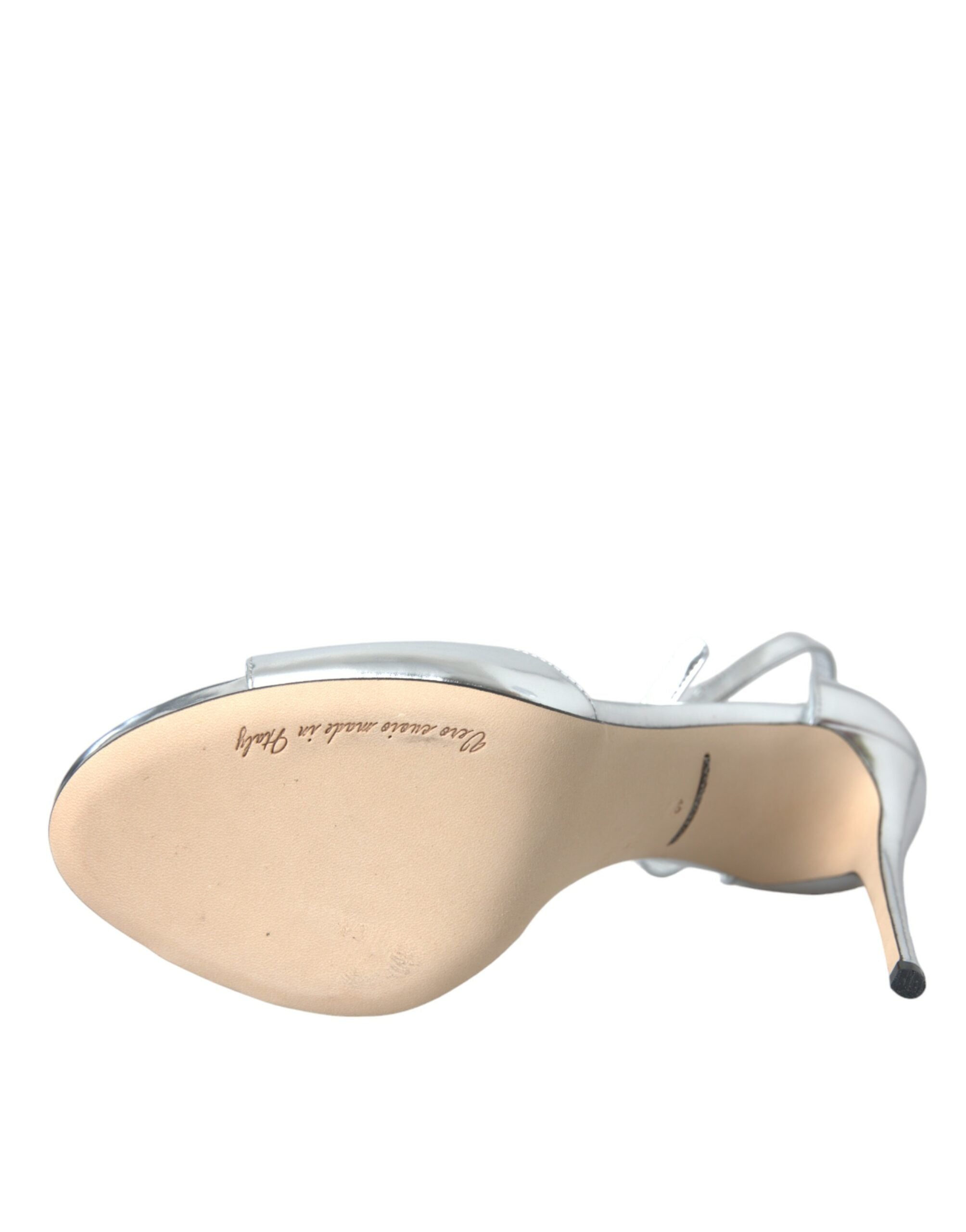 Dolce & Gabbana Silver Keira Leather Heels Sandals Shoes