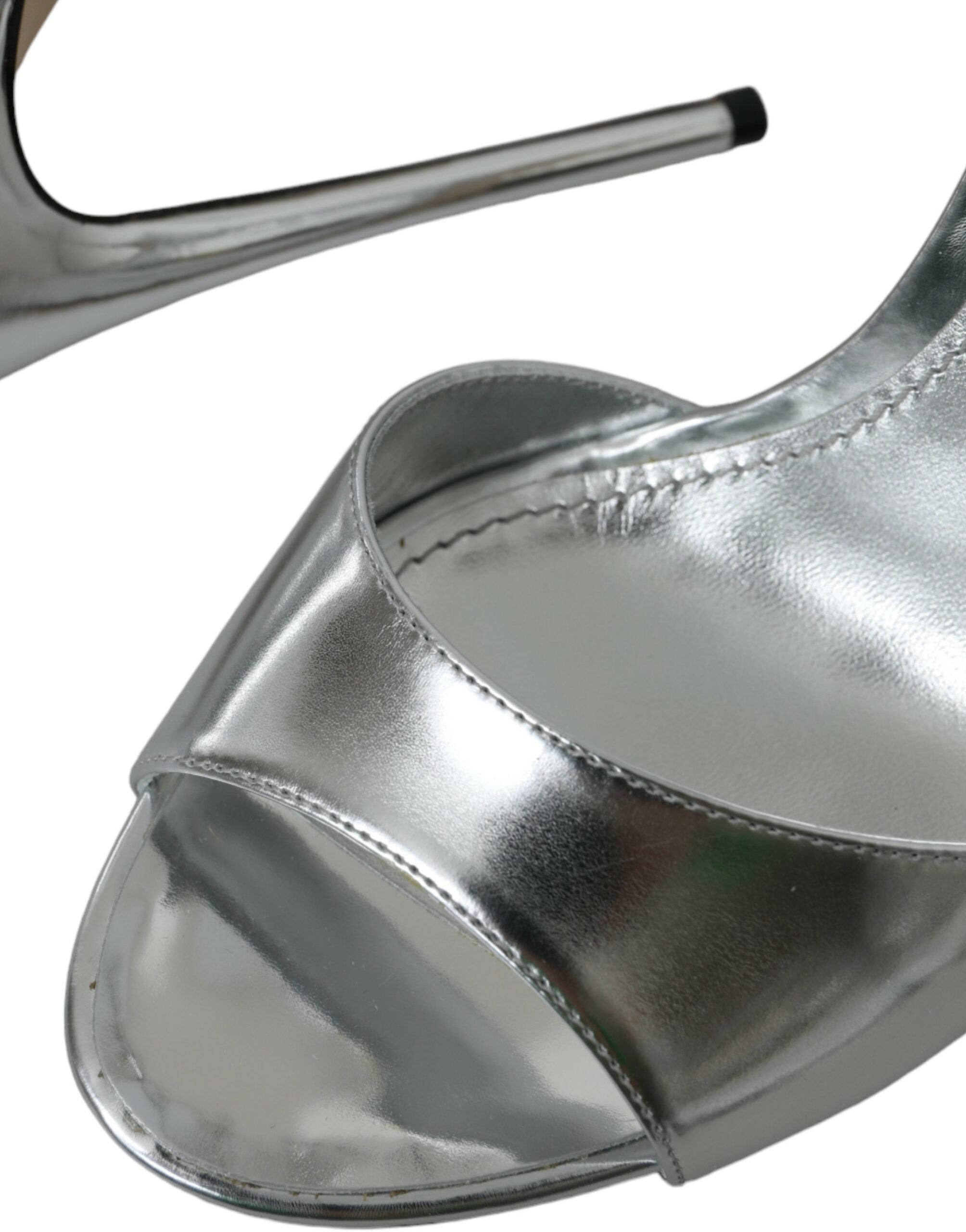 Dolce & Gabbana Silver Keira Leather Heels Sandals Shoes