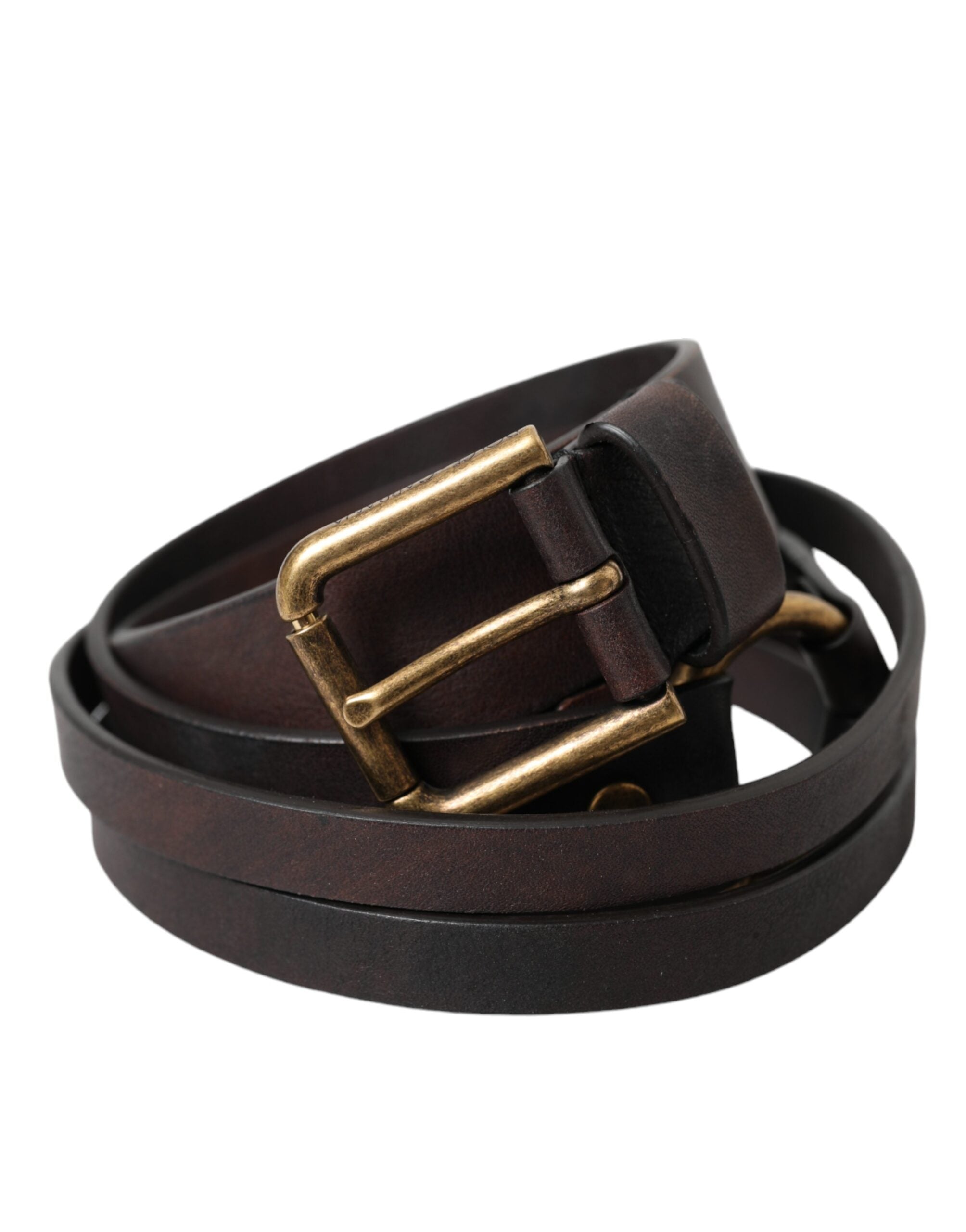 Dolce & Gabbana Brown Leather Dark Gold Metal Buckle Belt