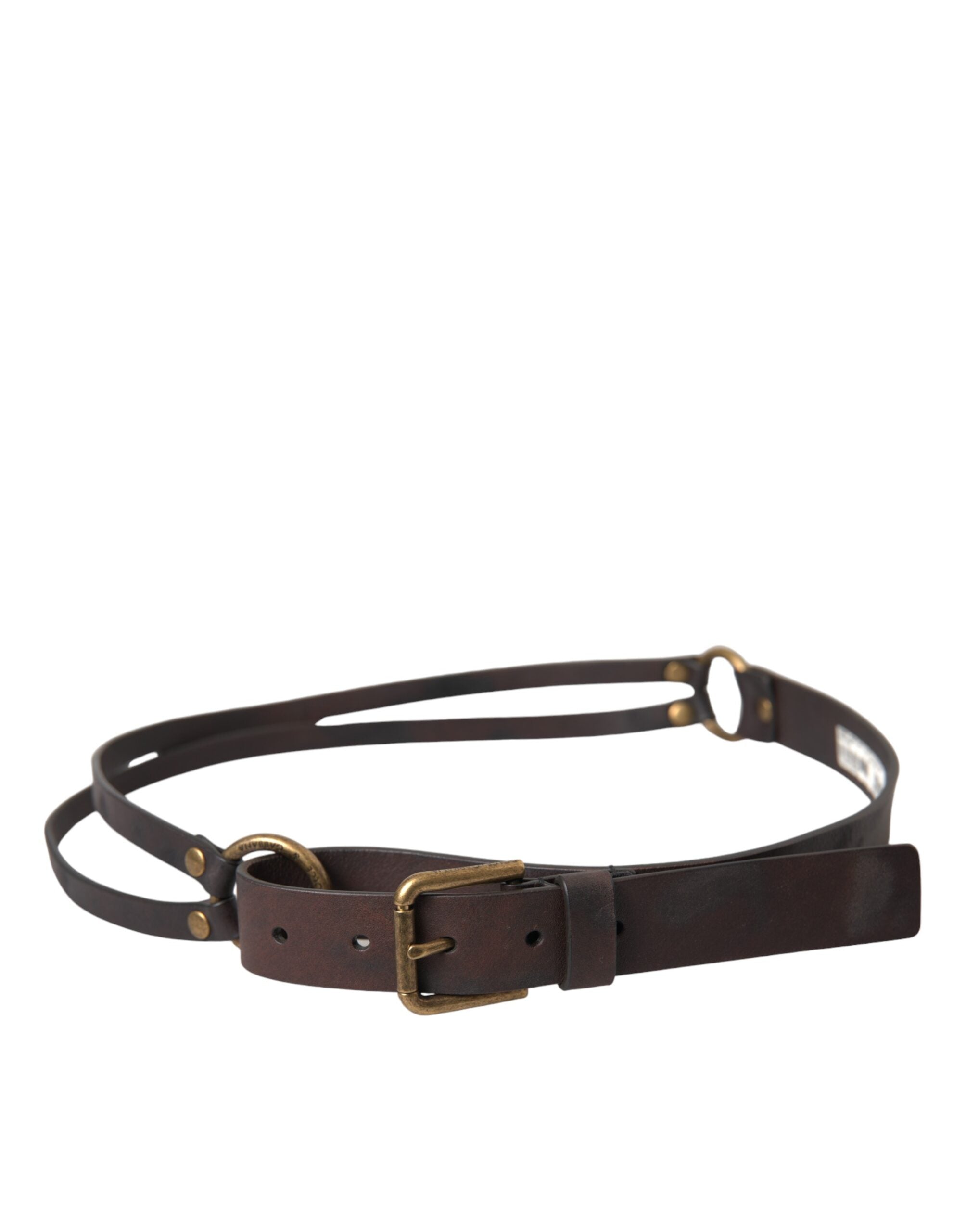 Dolce & Gabbana Brown Leather Dark Gold Metal Buckle Belt