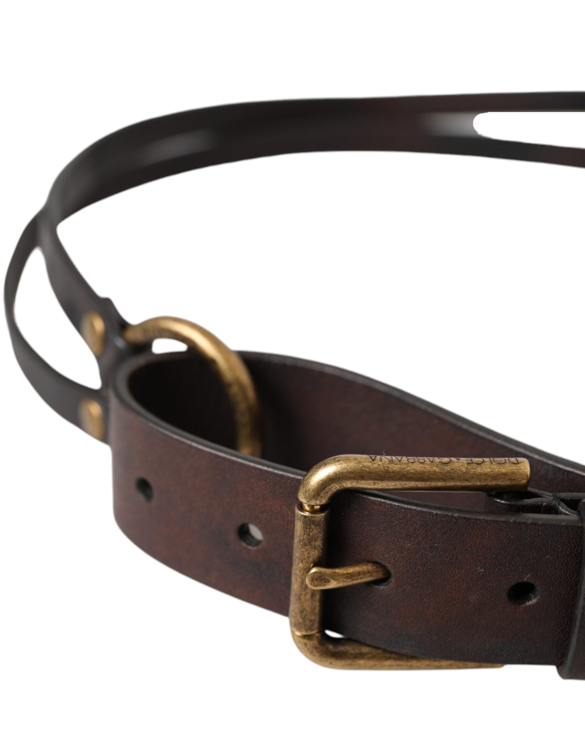 Dolce & Gabbana Brown Leather Dark Gold Metal Buckle Belt