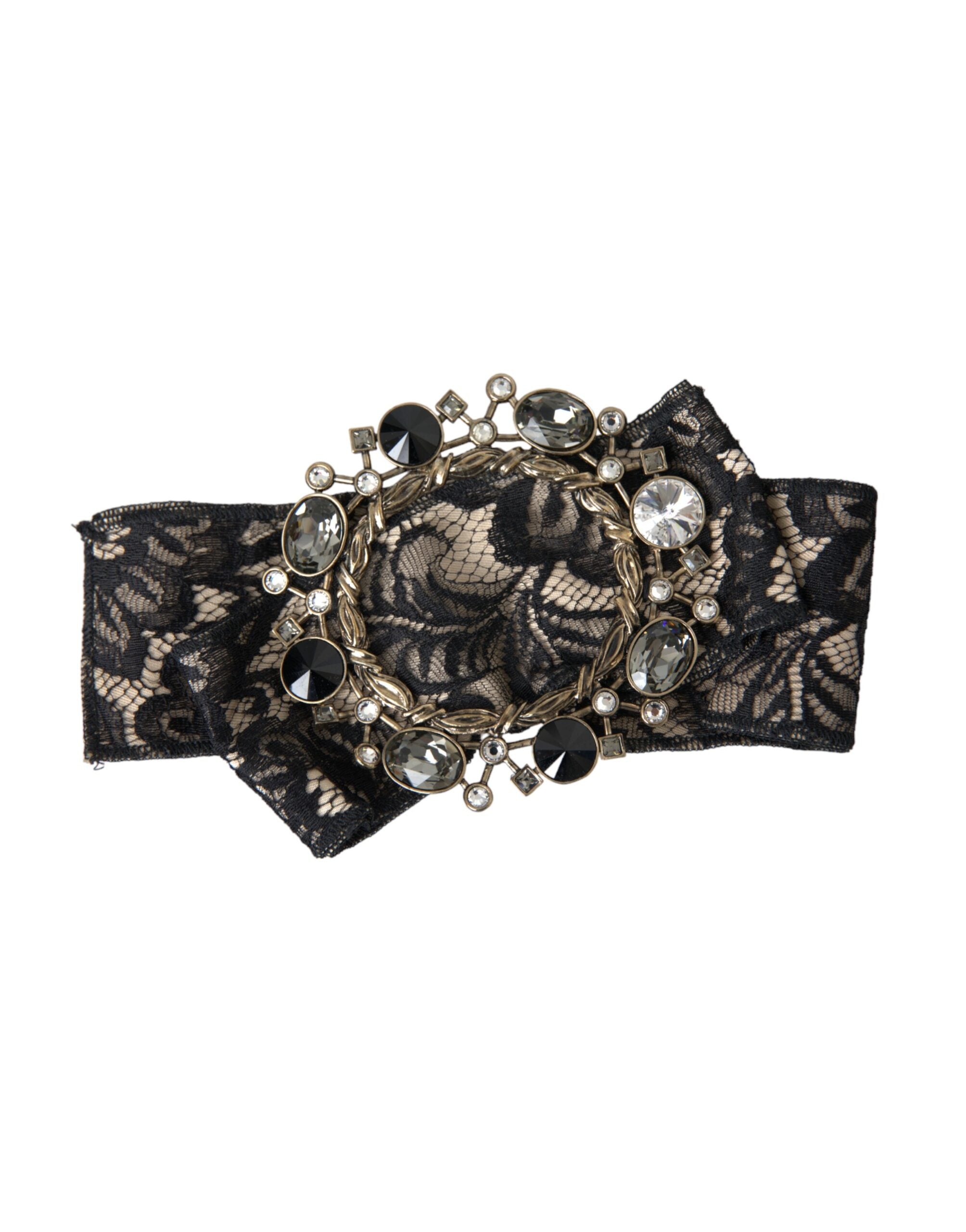 Dolce & Gabbana Lace Crystal Handmade Brooch Hair Black Pin