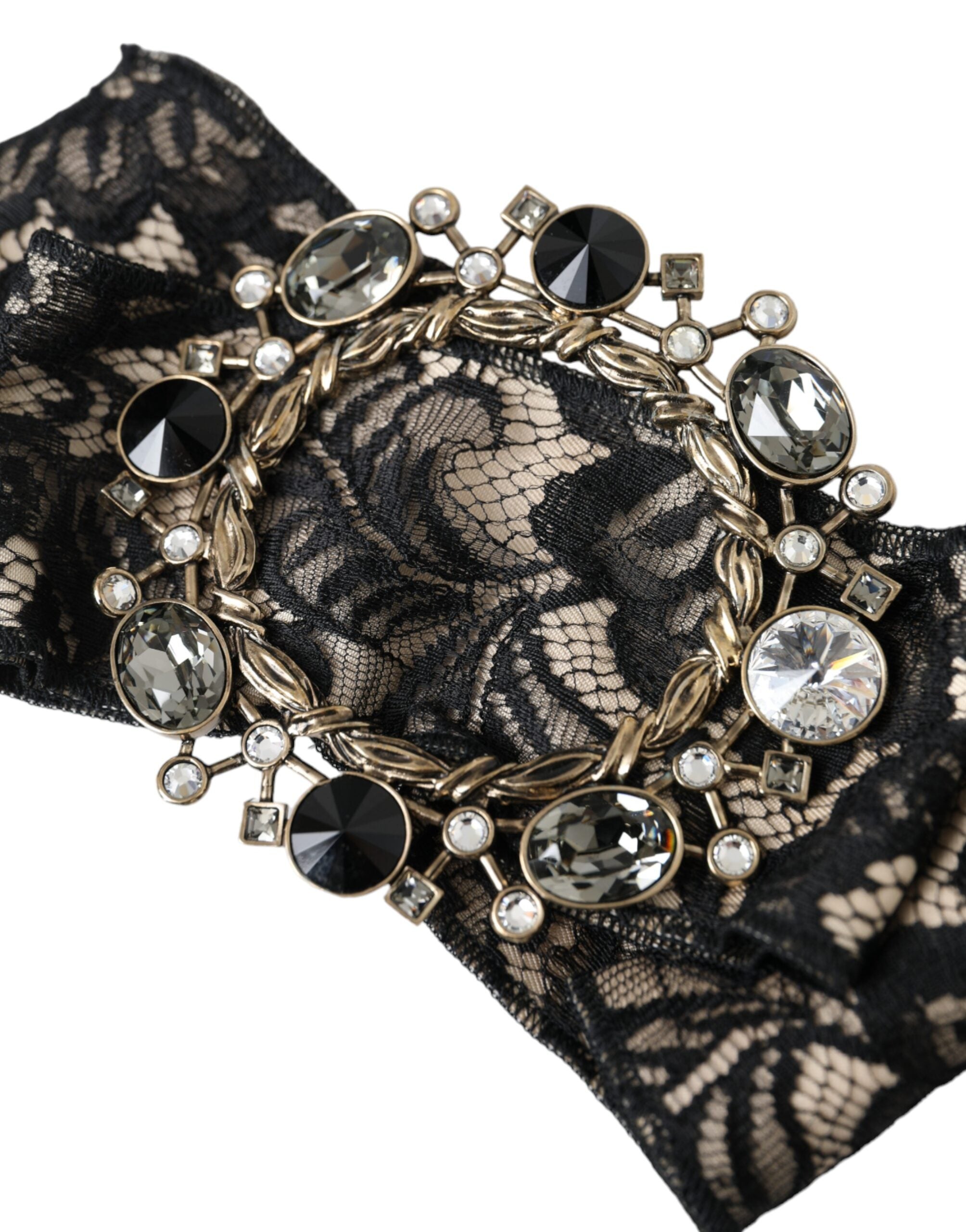 Dolce & Gabbana Lace Crystal Handmade Brooch Hair Black Pin