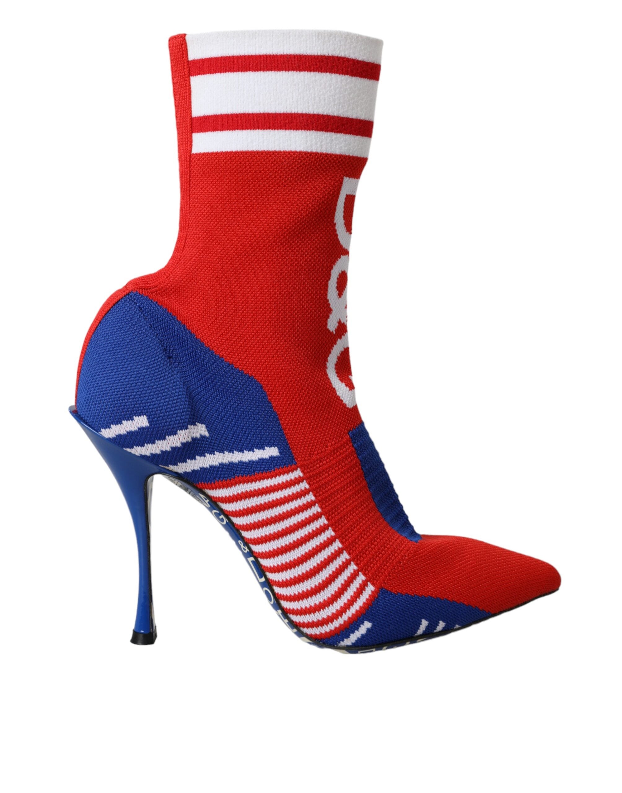 Dolce & Gabbana Red Blue Stretch Sock Style Short Boots Logo Shoes Glam Steals