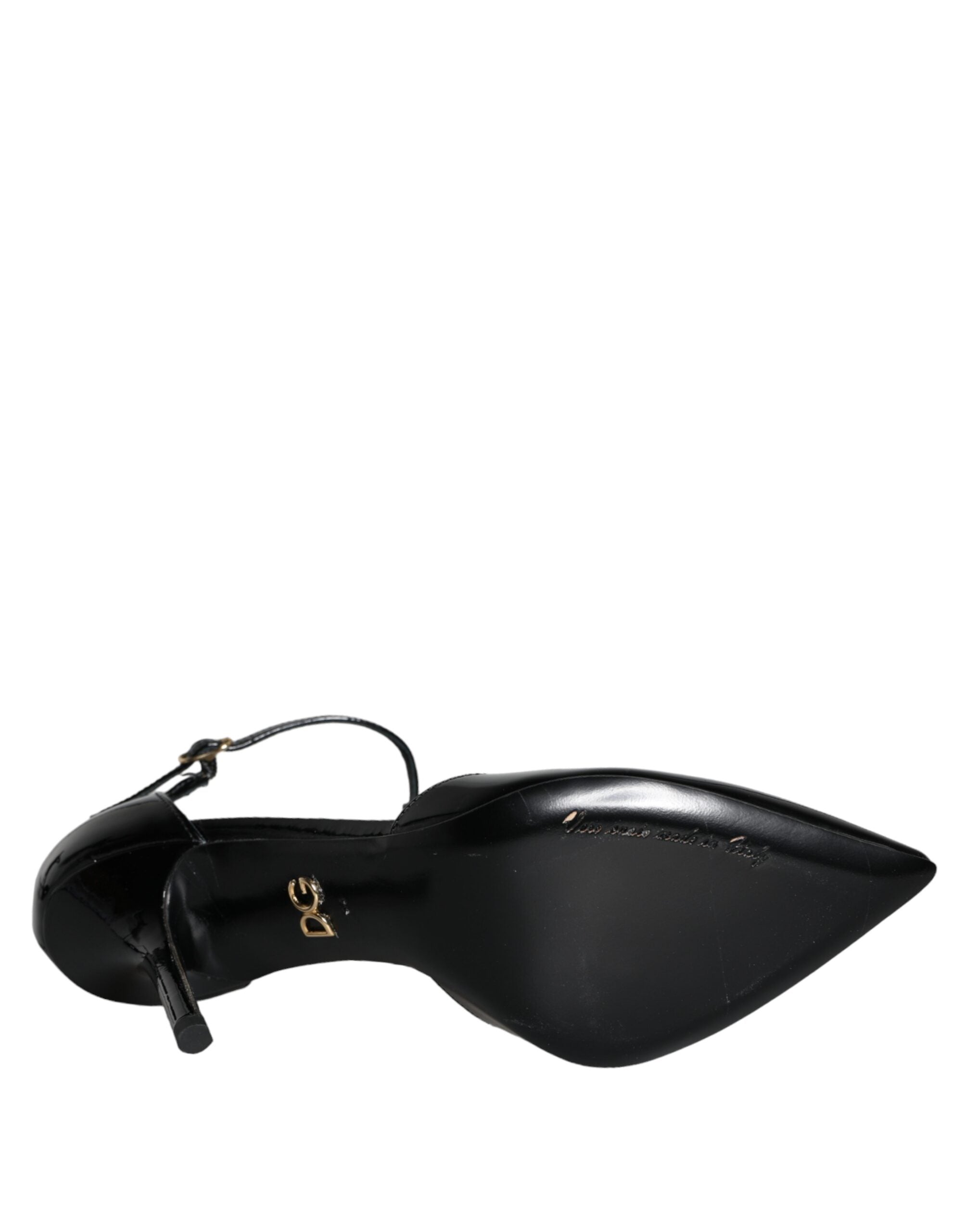 Dolce & Gabbana Black Leather T-Strap Stiletto High Heels Shoes