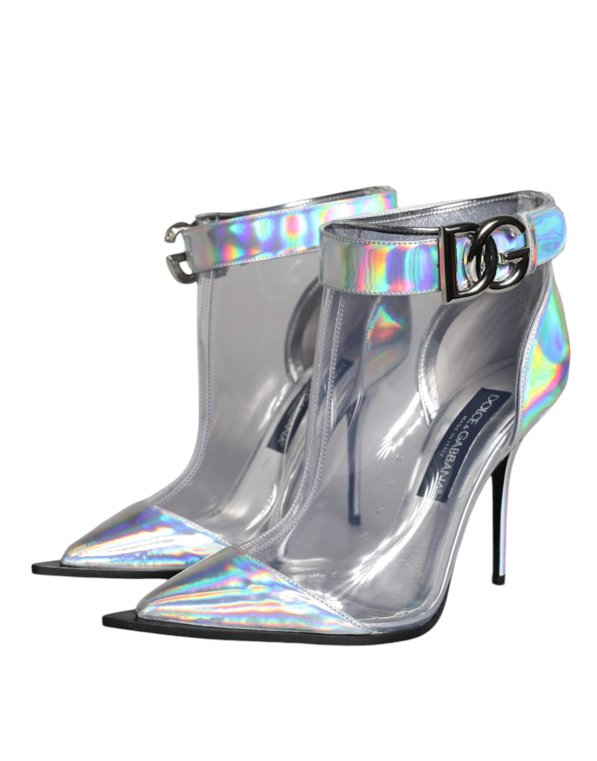 Dolce & Gabbana Silver Iridescent Pvc Pointed Short Boots Shoes