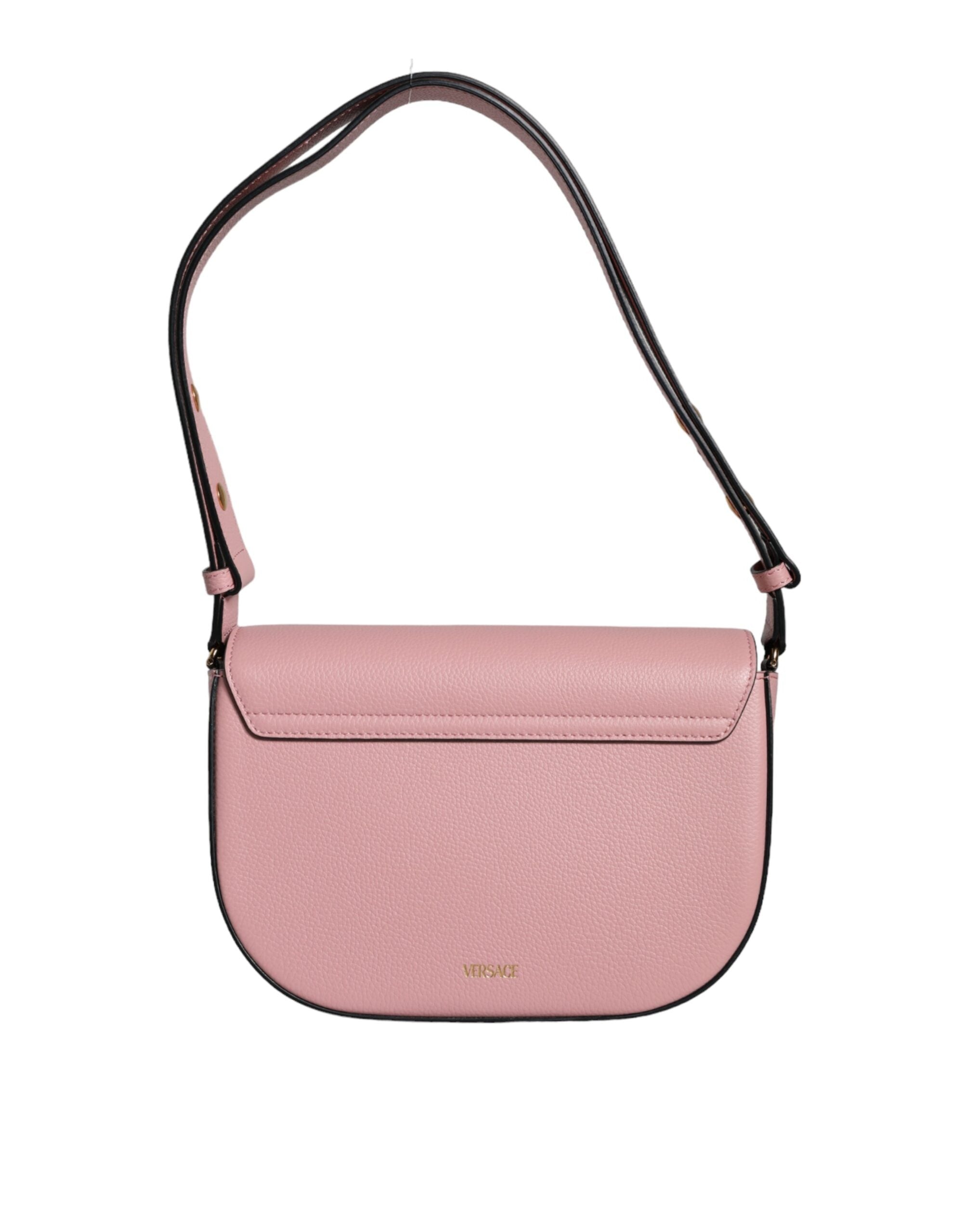 Versace Grainy Calf Leather Logo Crossbody Shoulder Pink Bag