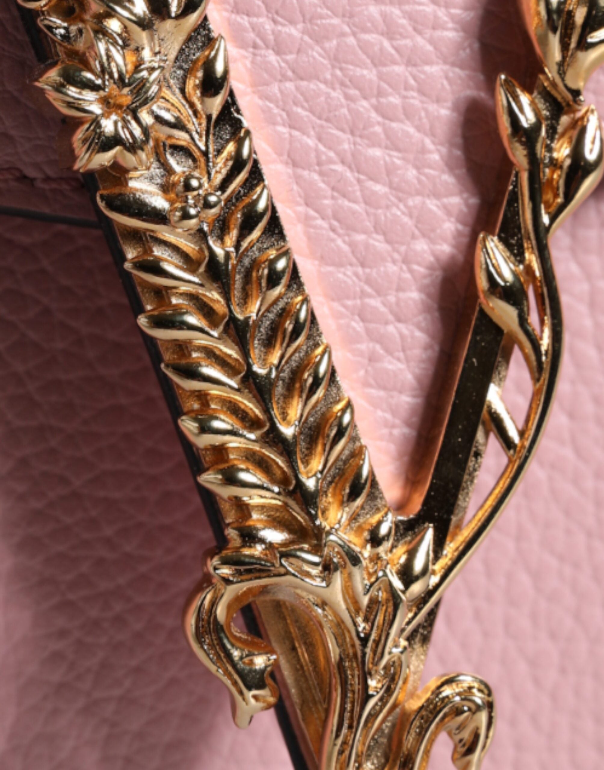 Versace Grainy Calf Leather Logo Crossbody Shoulder Pink Bag