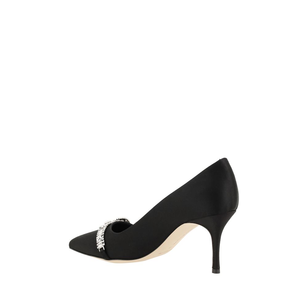 Manolo Blahnik Black Satin Asapump Pumps