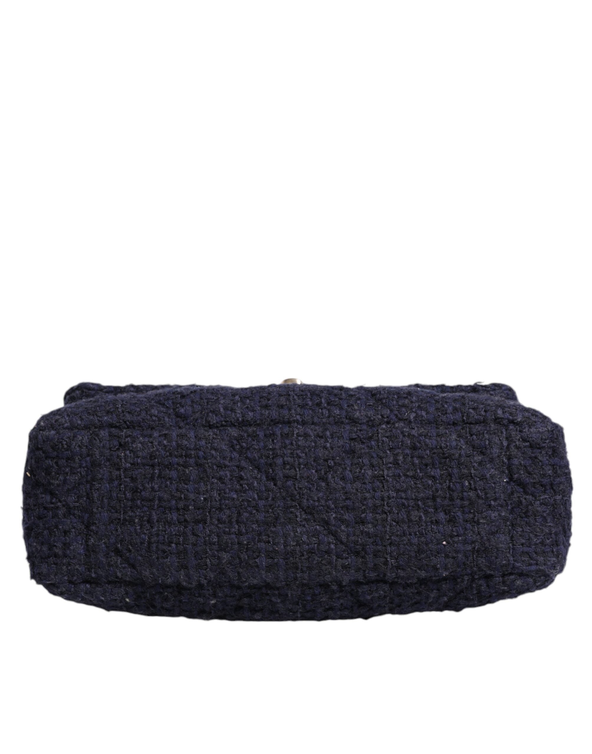 Chanel Dark Medium Flap Tweed Cc Chain Shoulder Blue Gold Gray Bag