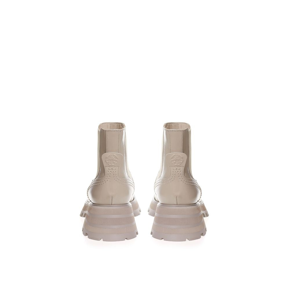 Alexander Mcqueen Gray Leather Chic Boots For Elegant Steps