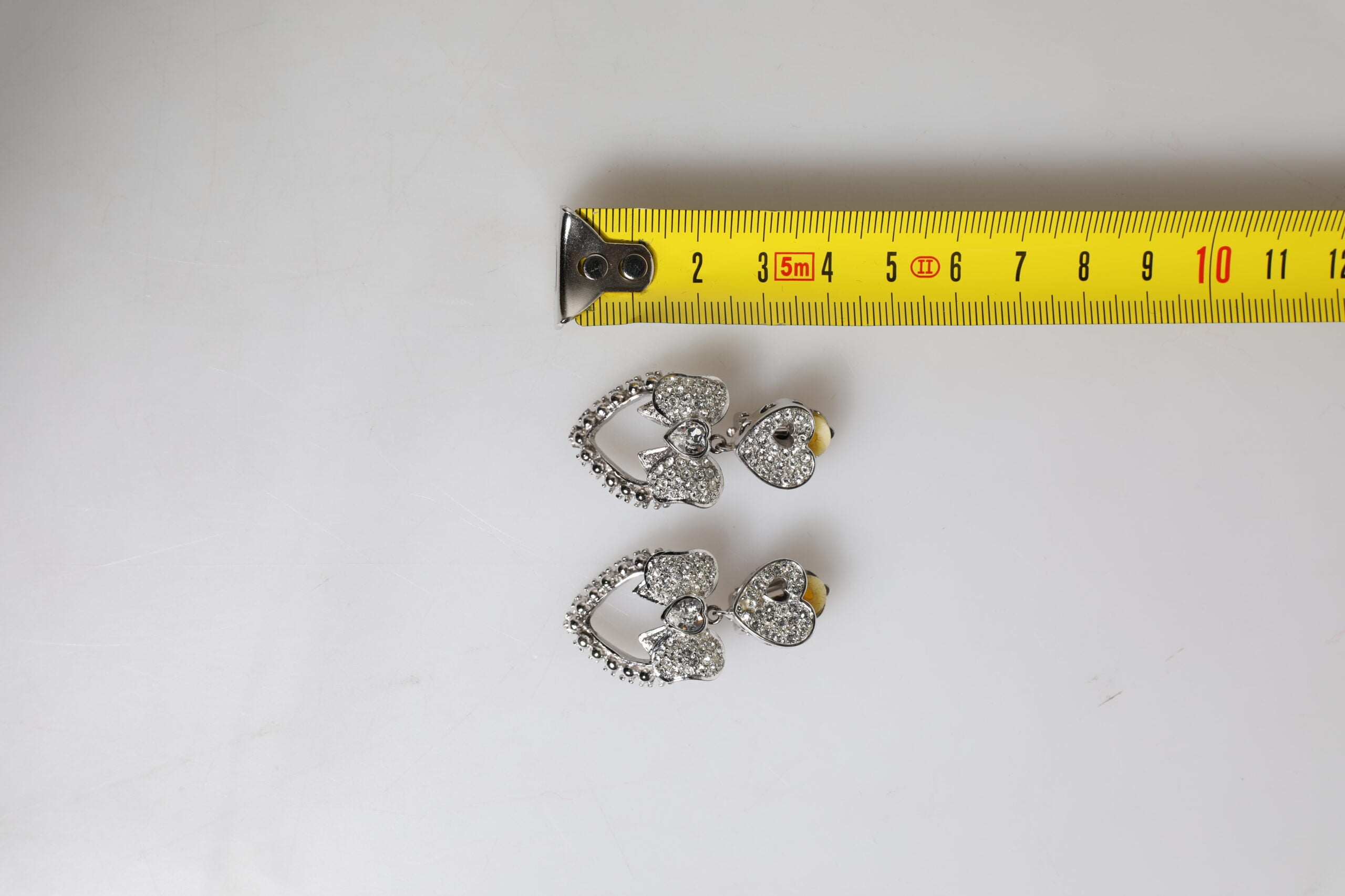 Dolce & Gabbana Silver Heart Bow Rhinestones Dangle Clip On Earrings