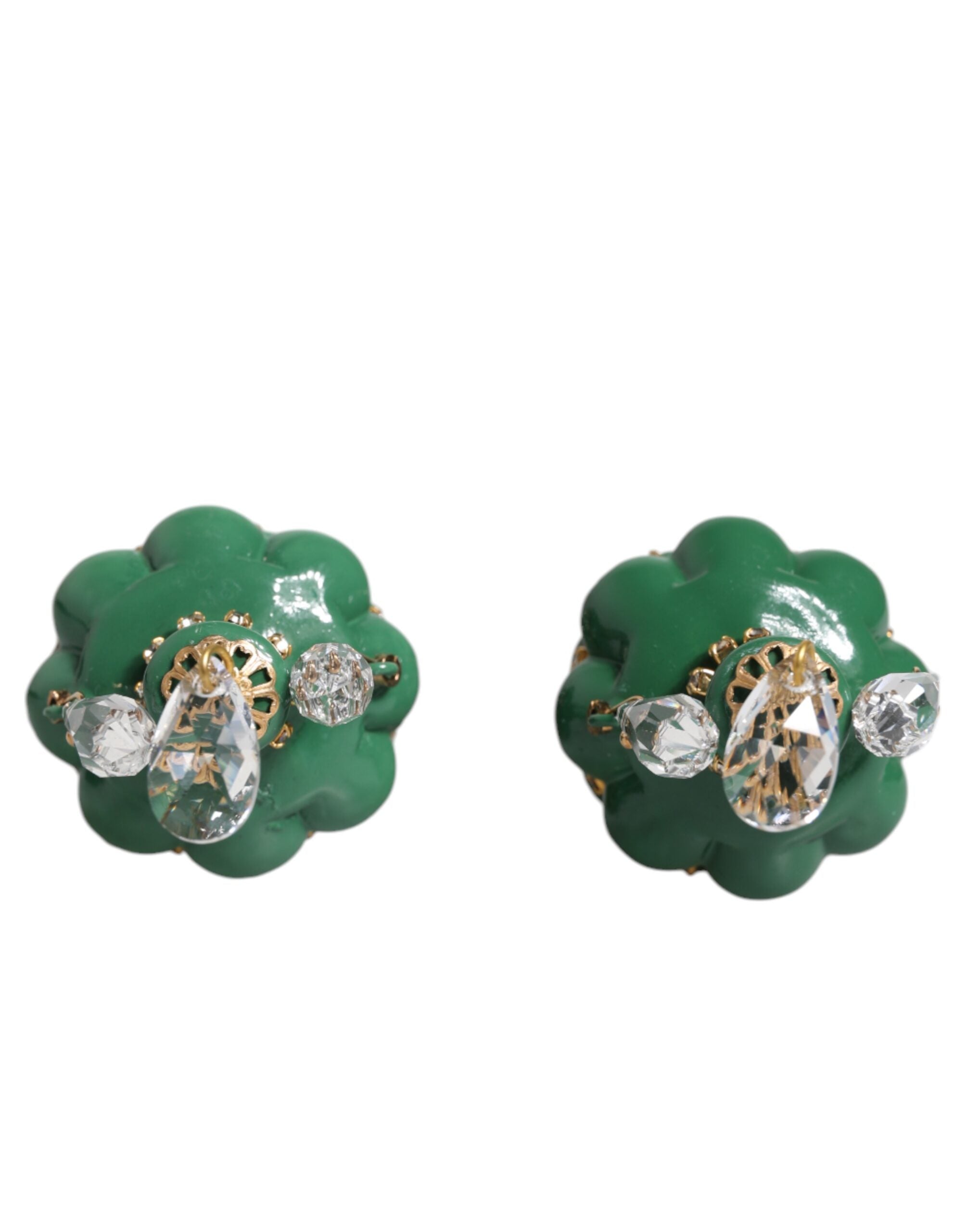 Dolce & Gabbana Green Enamel Christmas Tree Crystal Dangling Earrings