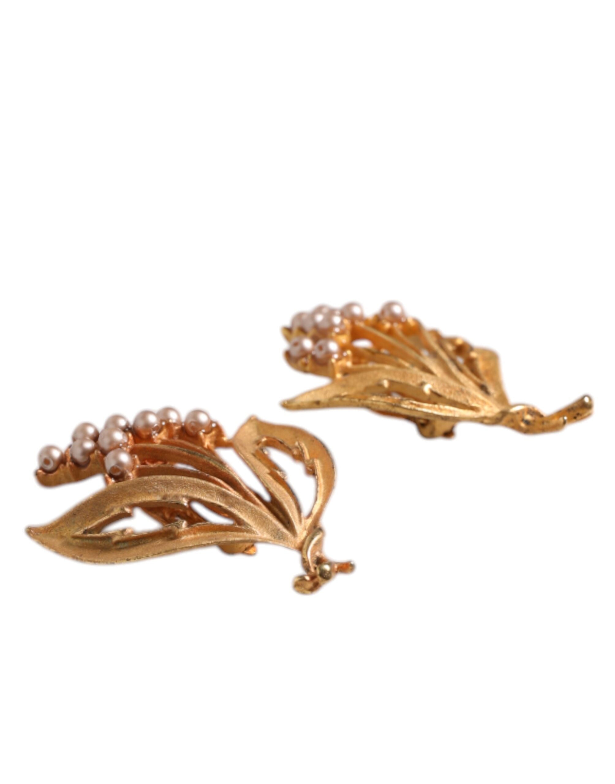 Dolce & Gabbana Gold Tone Brass Lily Of The Valley Pearl Clip On Earrings