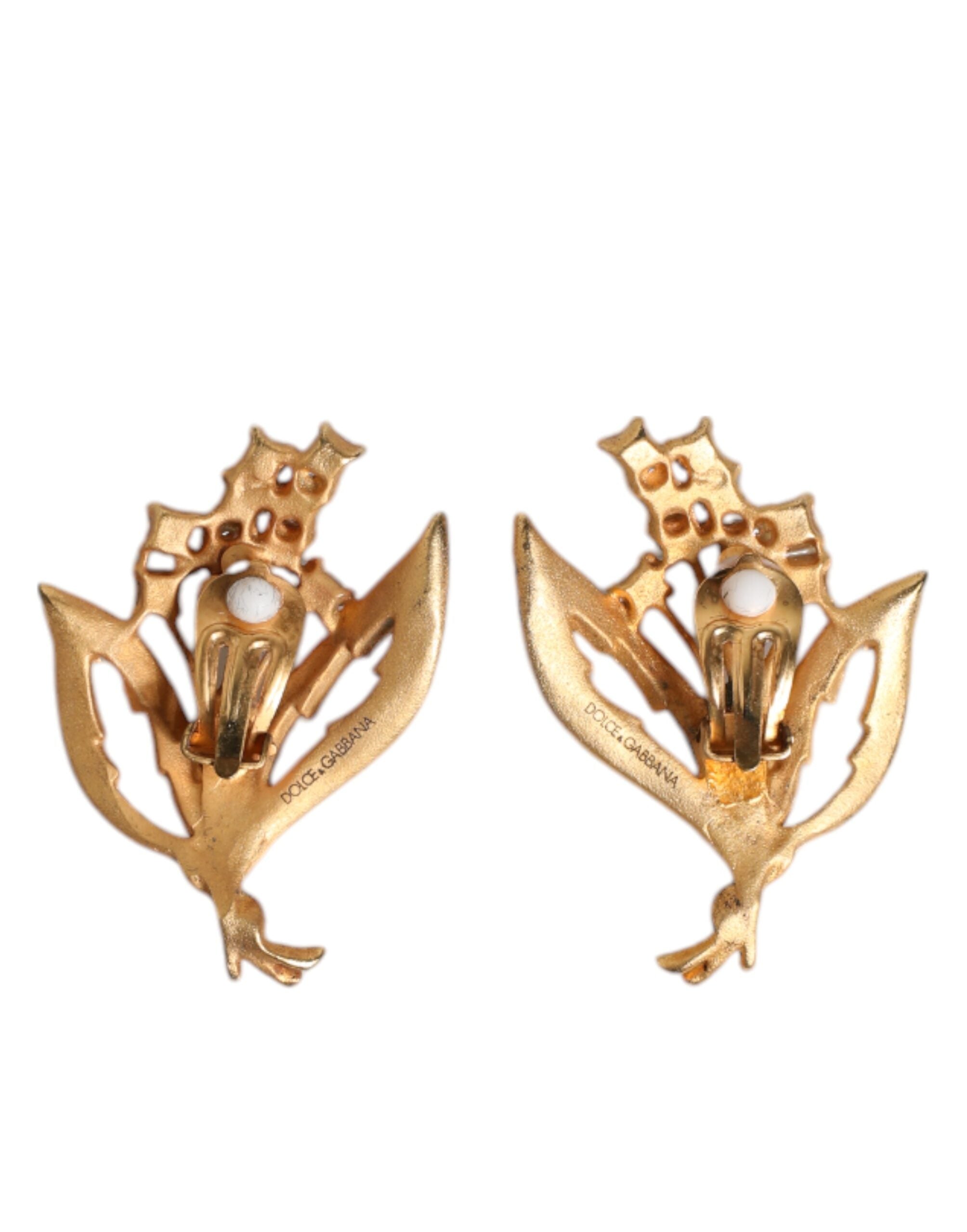 Dolce & Gabbana Gold Tone Brass Lily Of The Valley Pearl Clip On Earrings