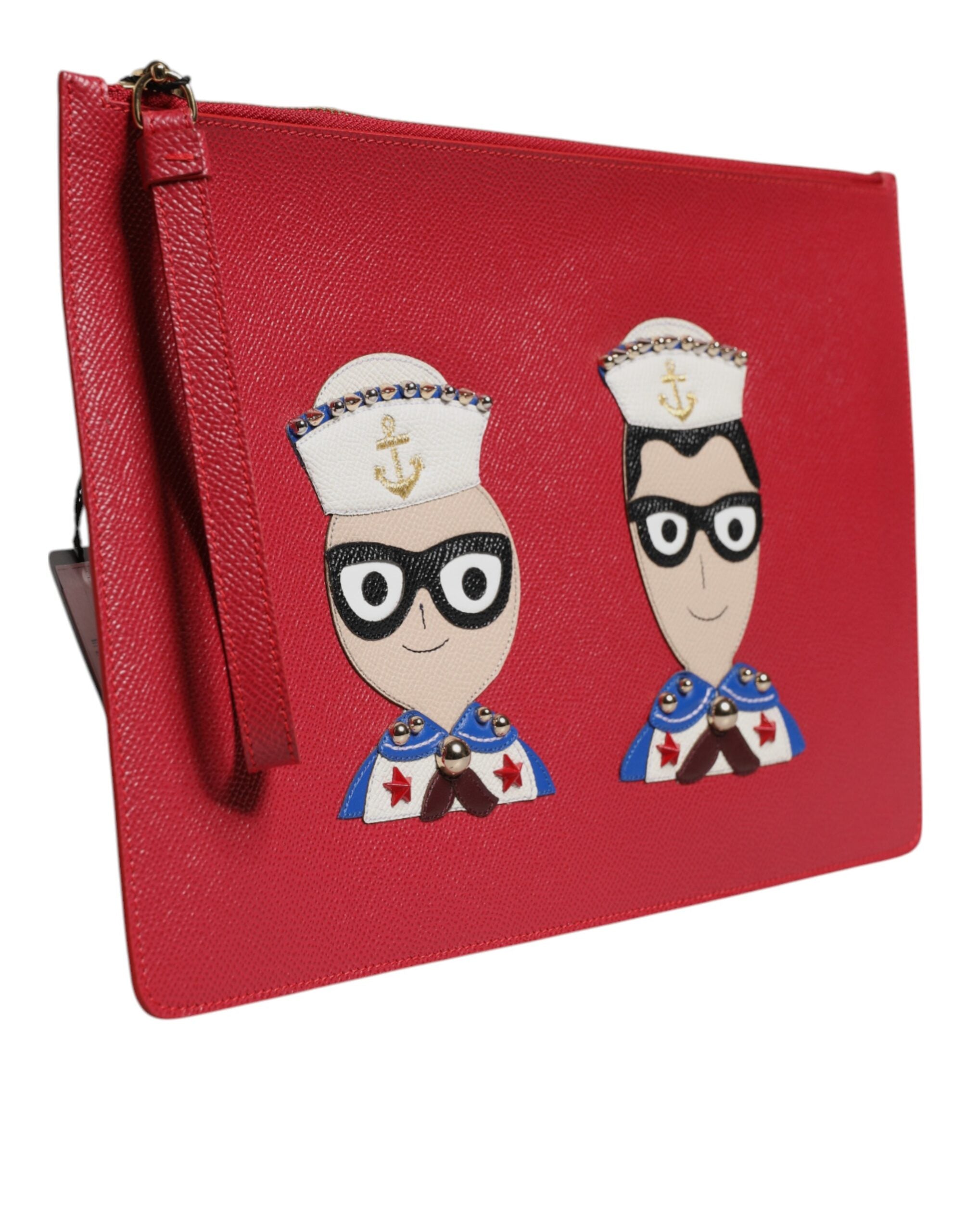 Dolce & Gabbana Red Leather #Dgfamily Embellished Clutch Bag