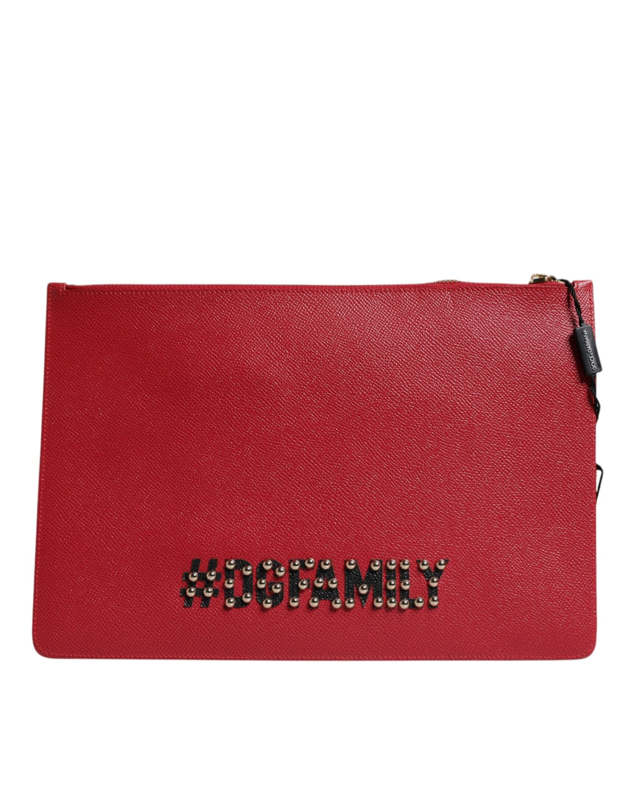 Dolce & Gabbana Red Leather #Dgfamily Embellished Clutch Bag