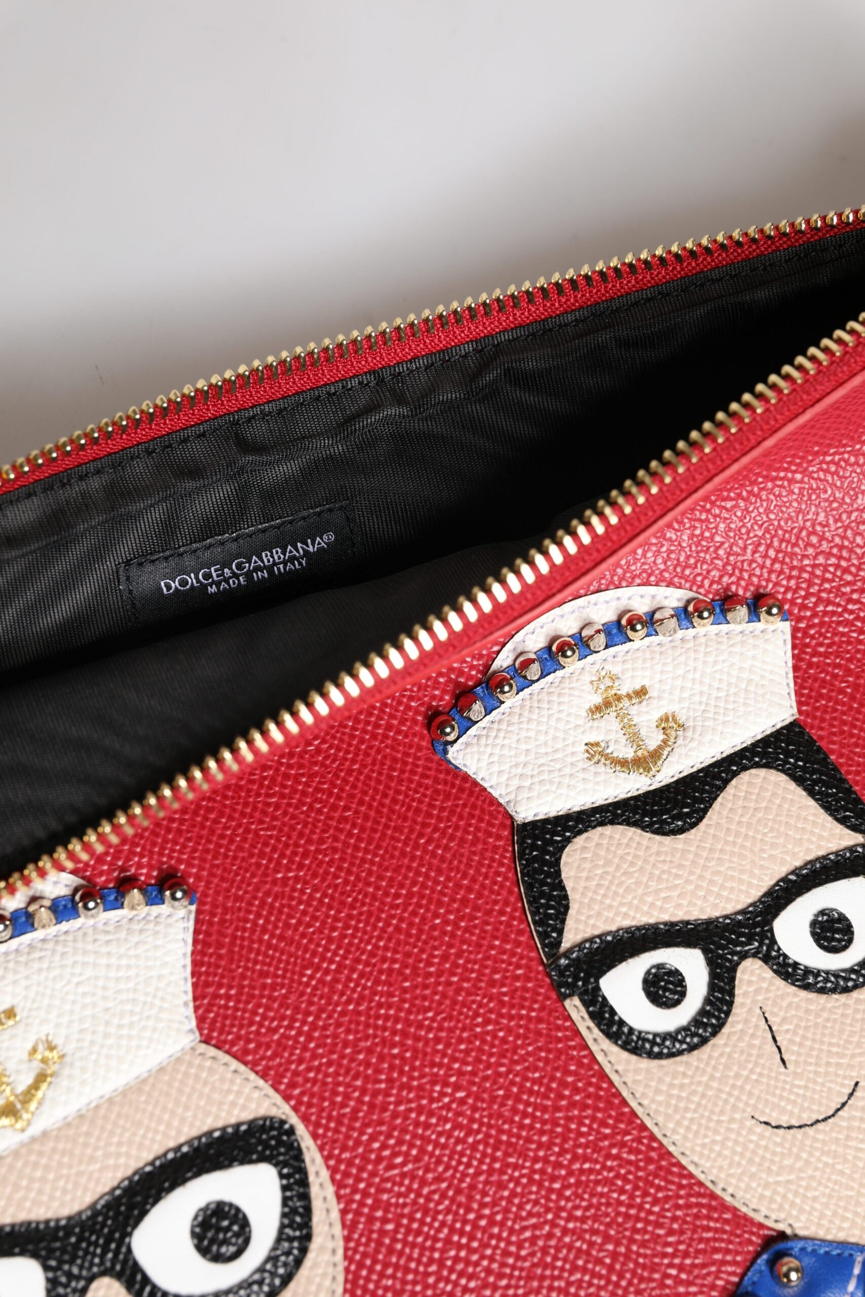 Dolce & Gabbana Red Leather #Dgfamily Embellished Clutch Bag