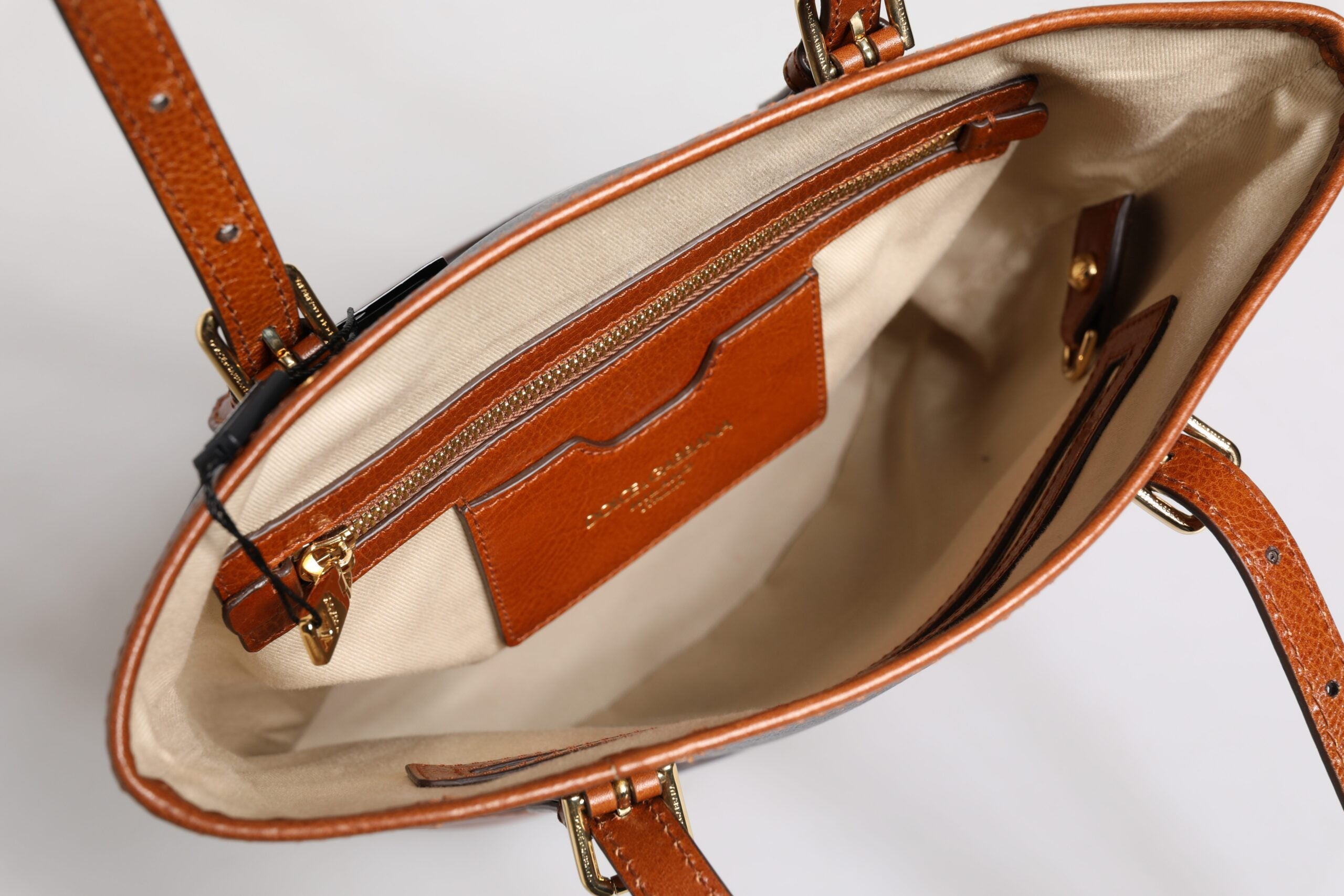 Dolce & Gabbana Brown Leather Leopard Shoulder Strap Tote Bag