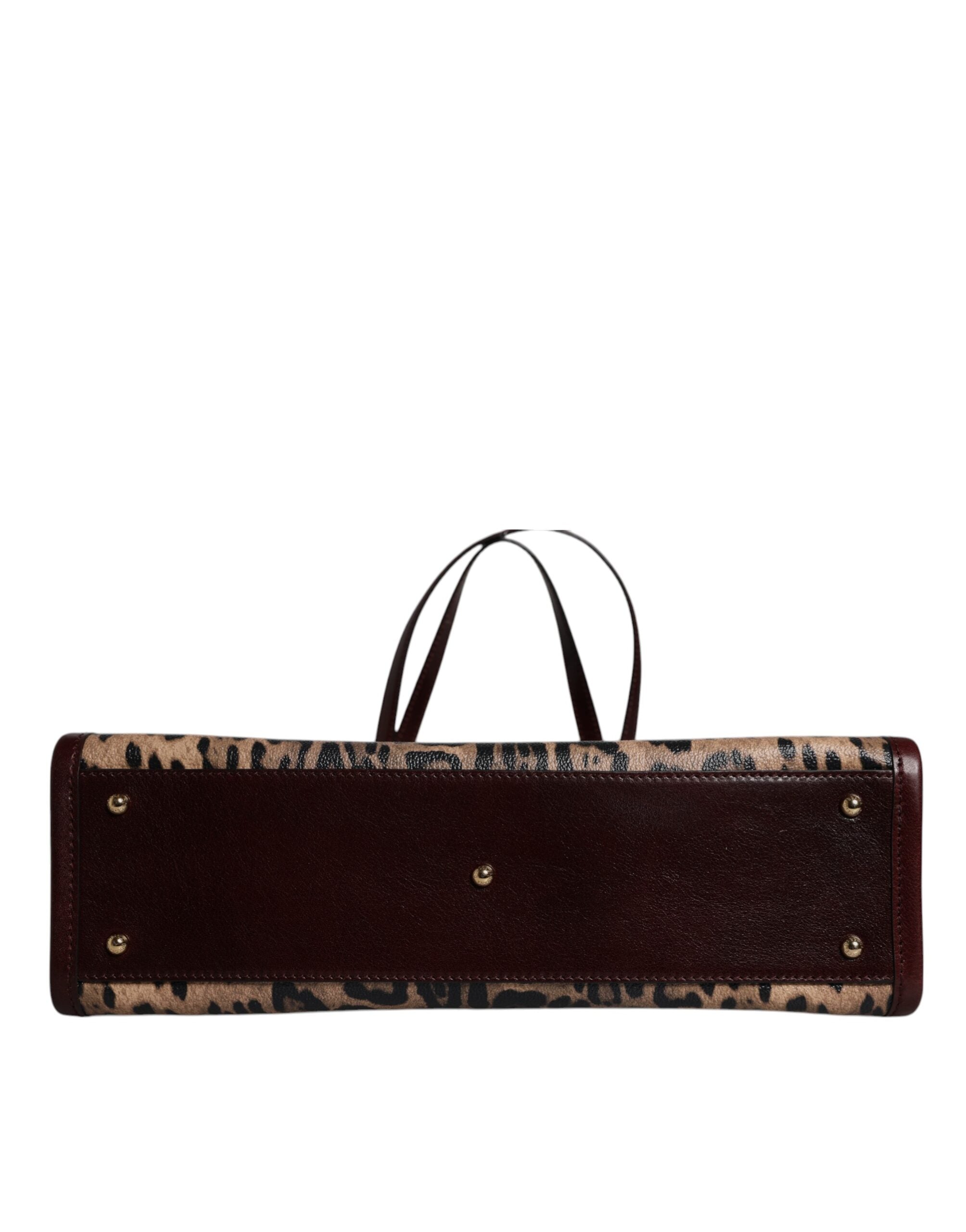 Dolce & Gabbana Brown Leather Leopard Shoulder Strap Tote Bag