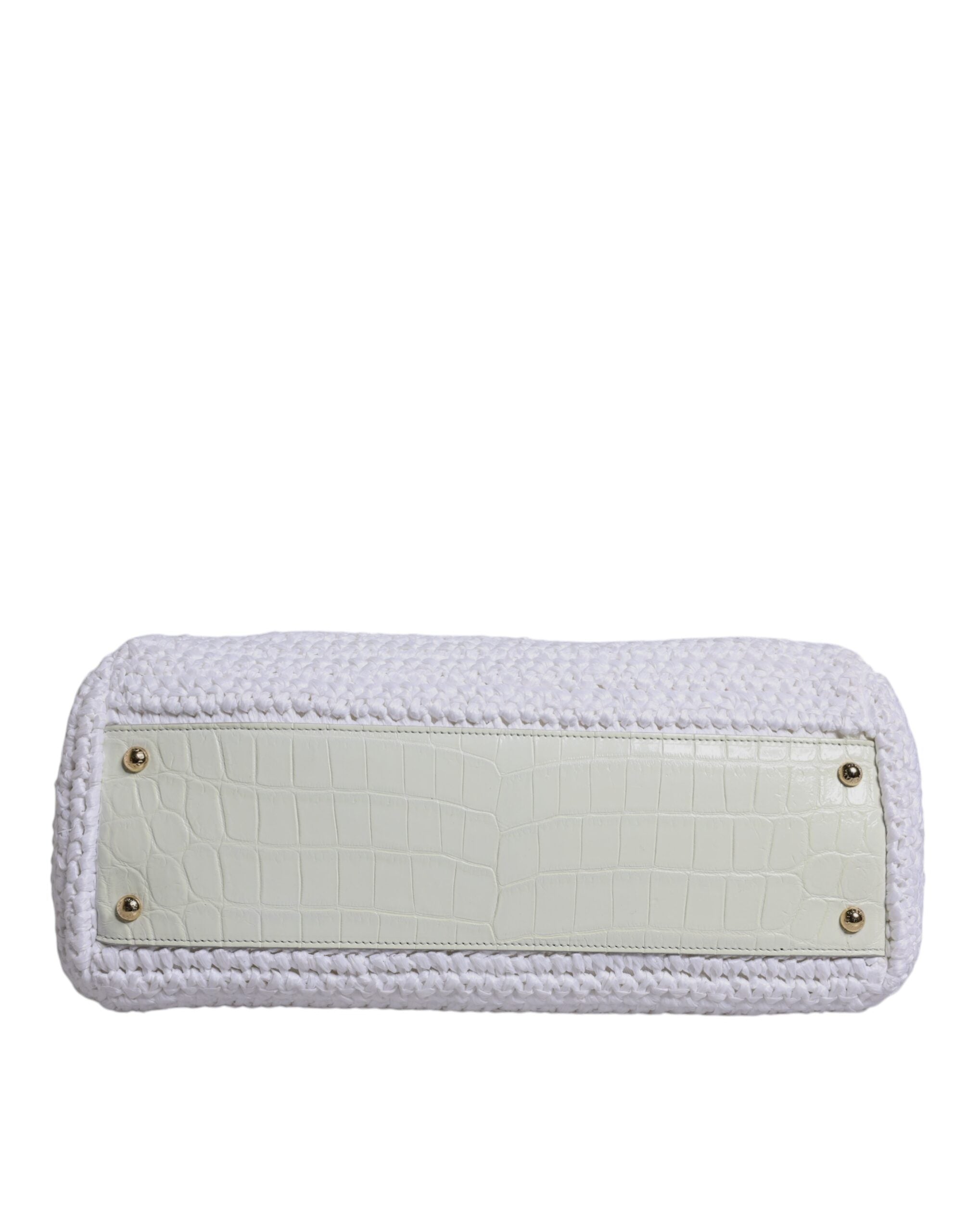 Dolce & Gabbana White Leather Rafia Top Handle Crossbody Bag