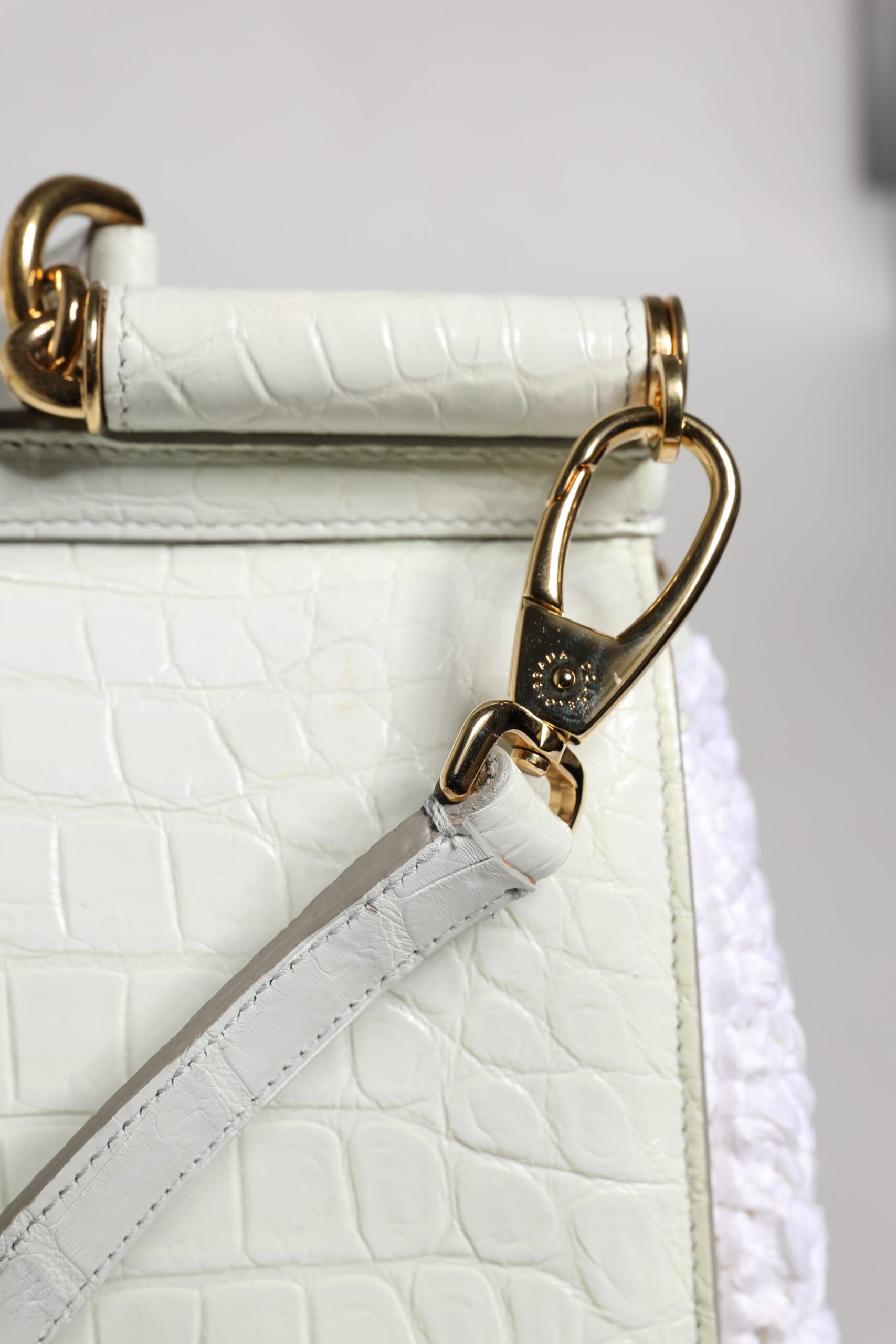 Dolce & Gabbana White Leather Rafia Top Handle Crossbody Bag