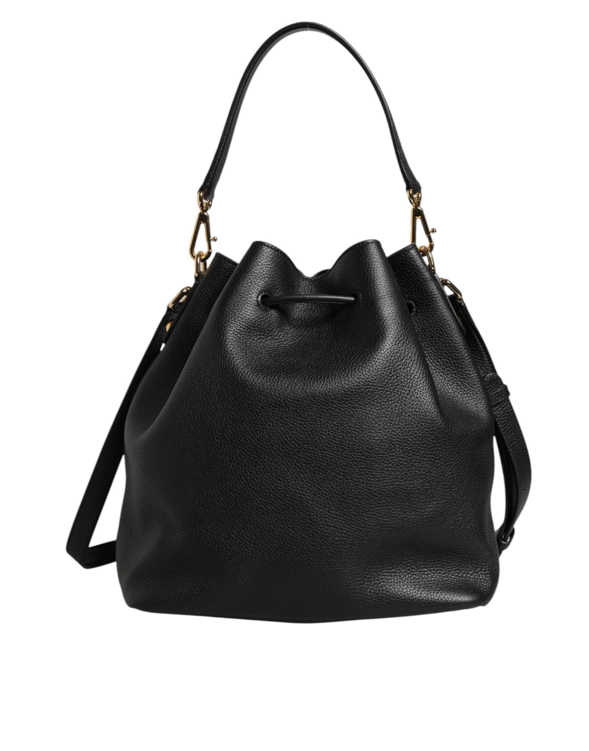 Dolce & Gabbana Black Leather Calfskin Shoulder Bucket Bag