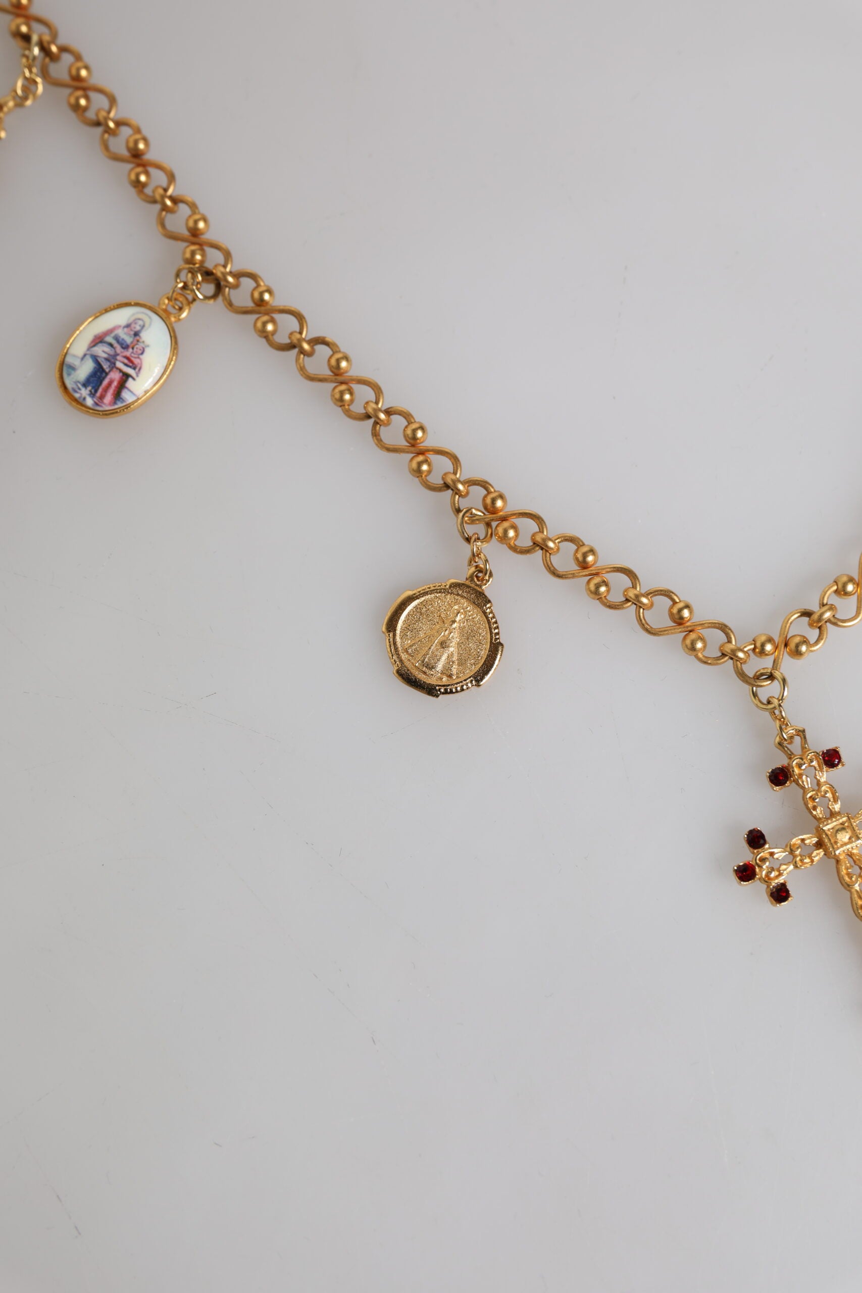 Dolce & Gabbana Gold Tone Brass Chain Religious Cross Pendant Necklace