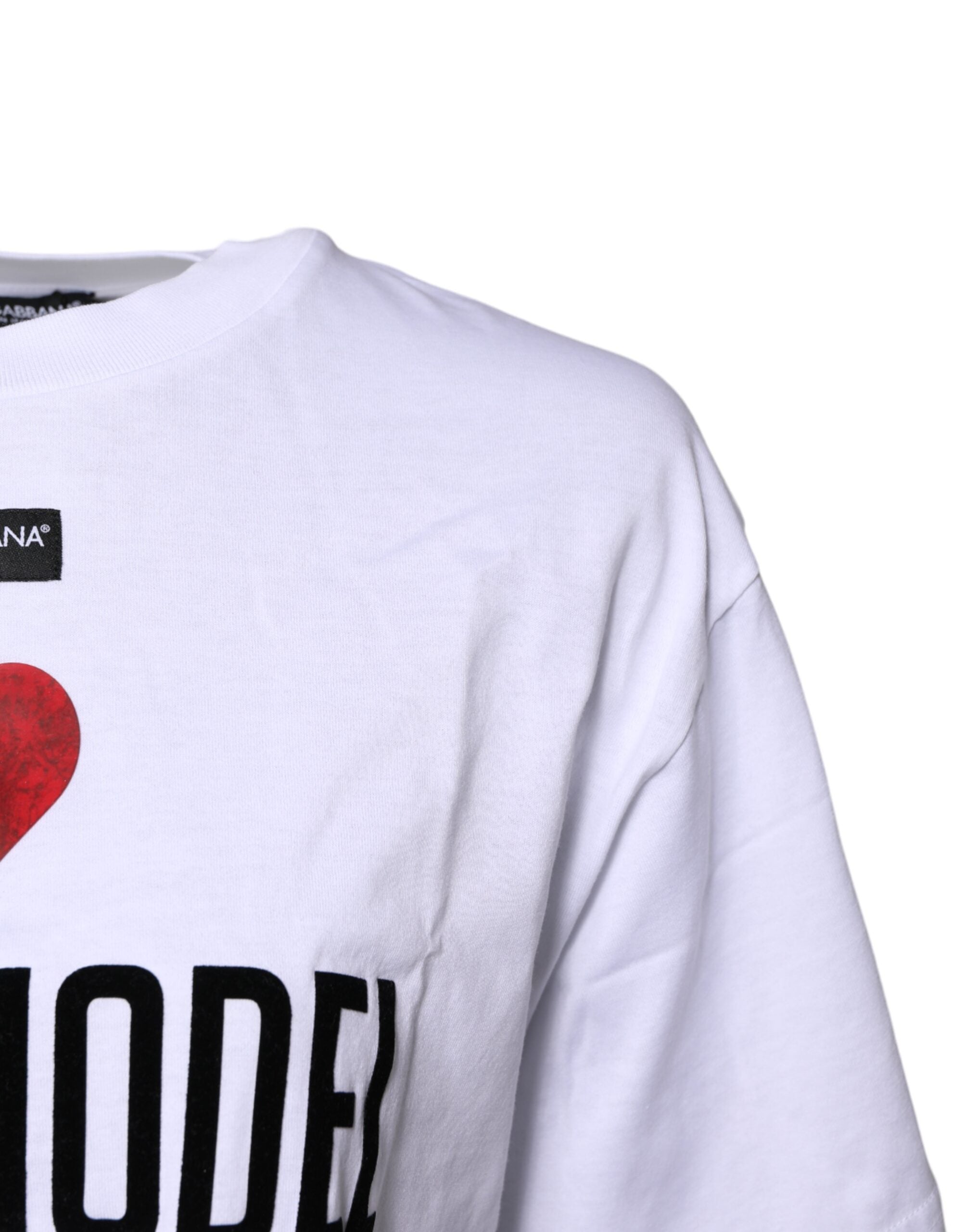 Dolce & Gabbana White Cotton Printed Round Neck Top T-Shirt