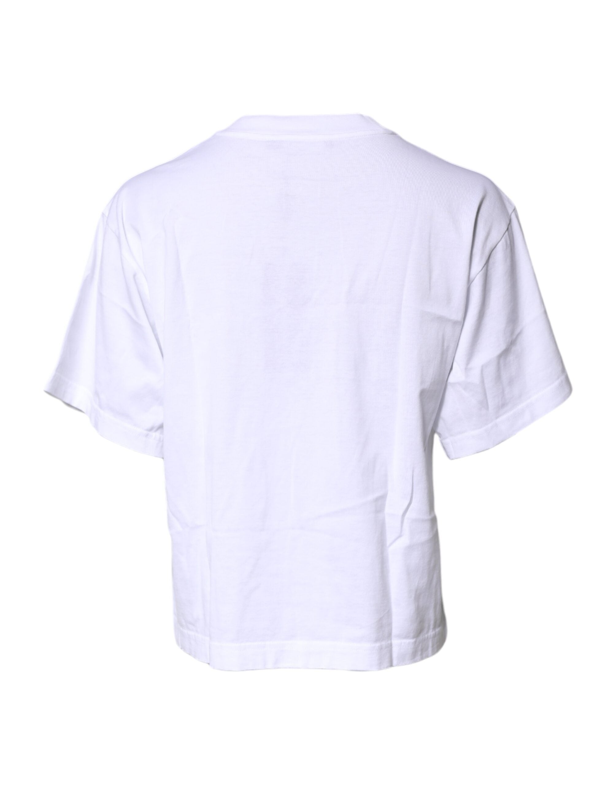 Dolce & Gabbana White Cotton Printed Round Neck Top T-Shirt
