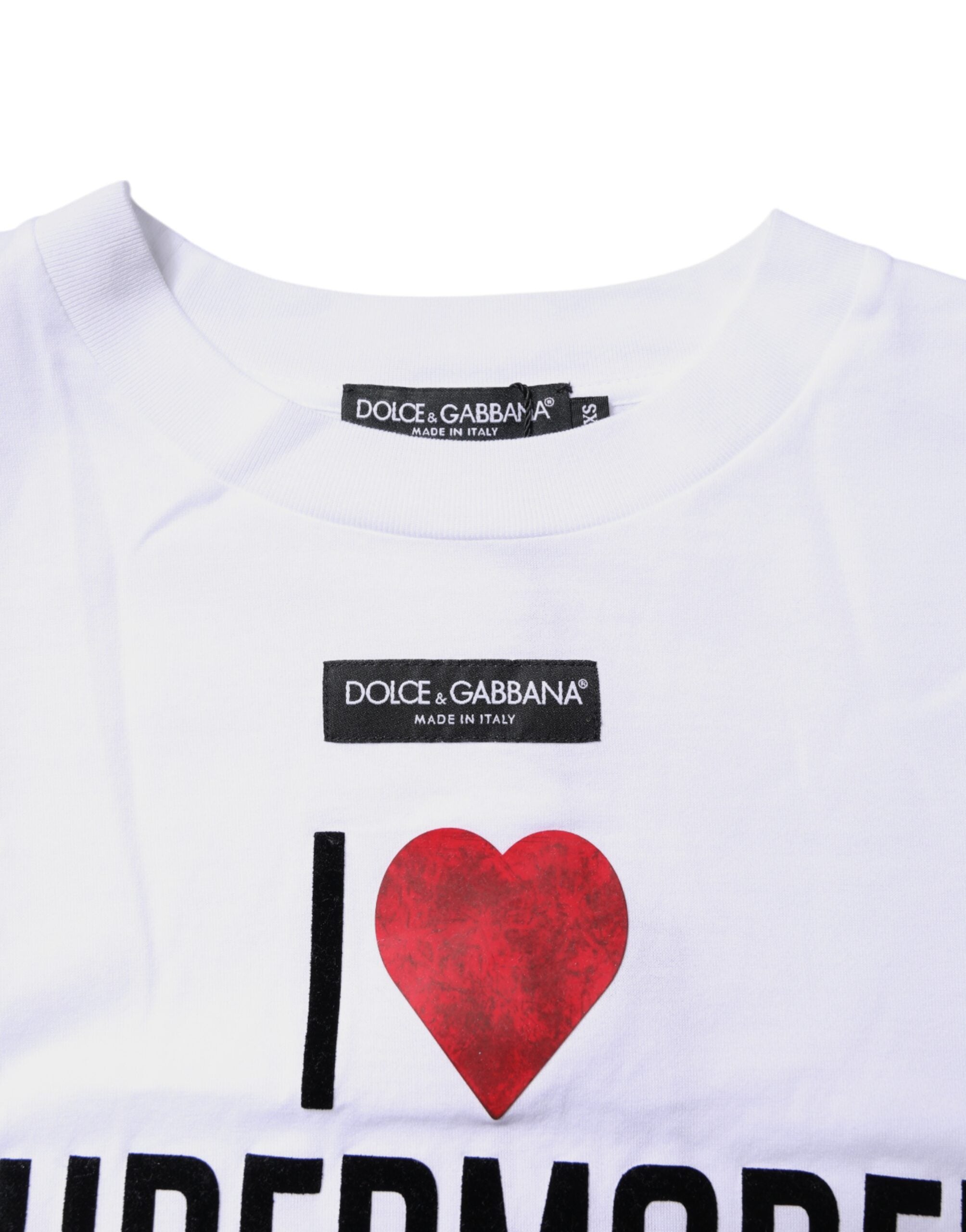 Dolce & Gabbana White Cotton Printed Round Neck Top T-Shirt