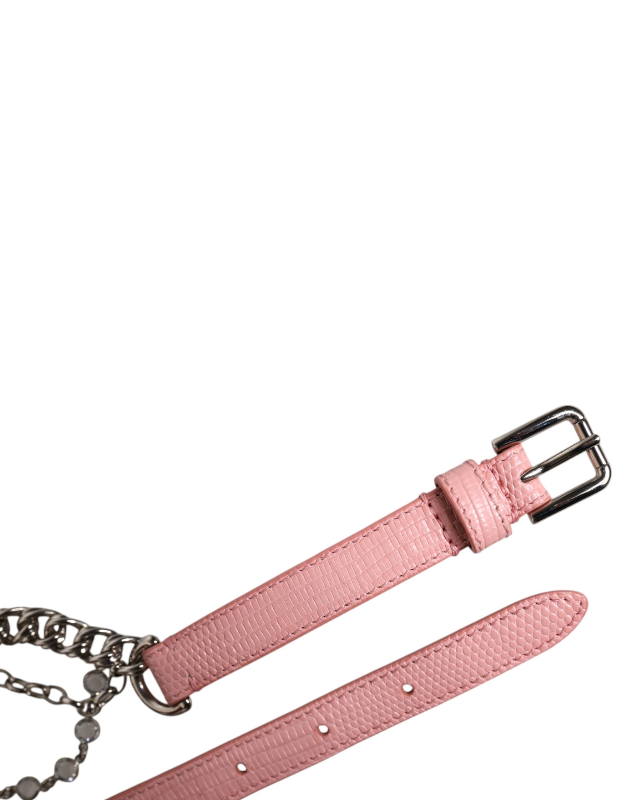 Dolce & Gabbana Pink Leather Embelished Roses Textured Belt