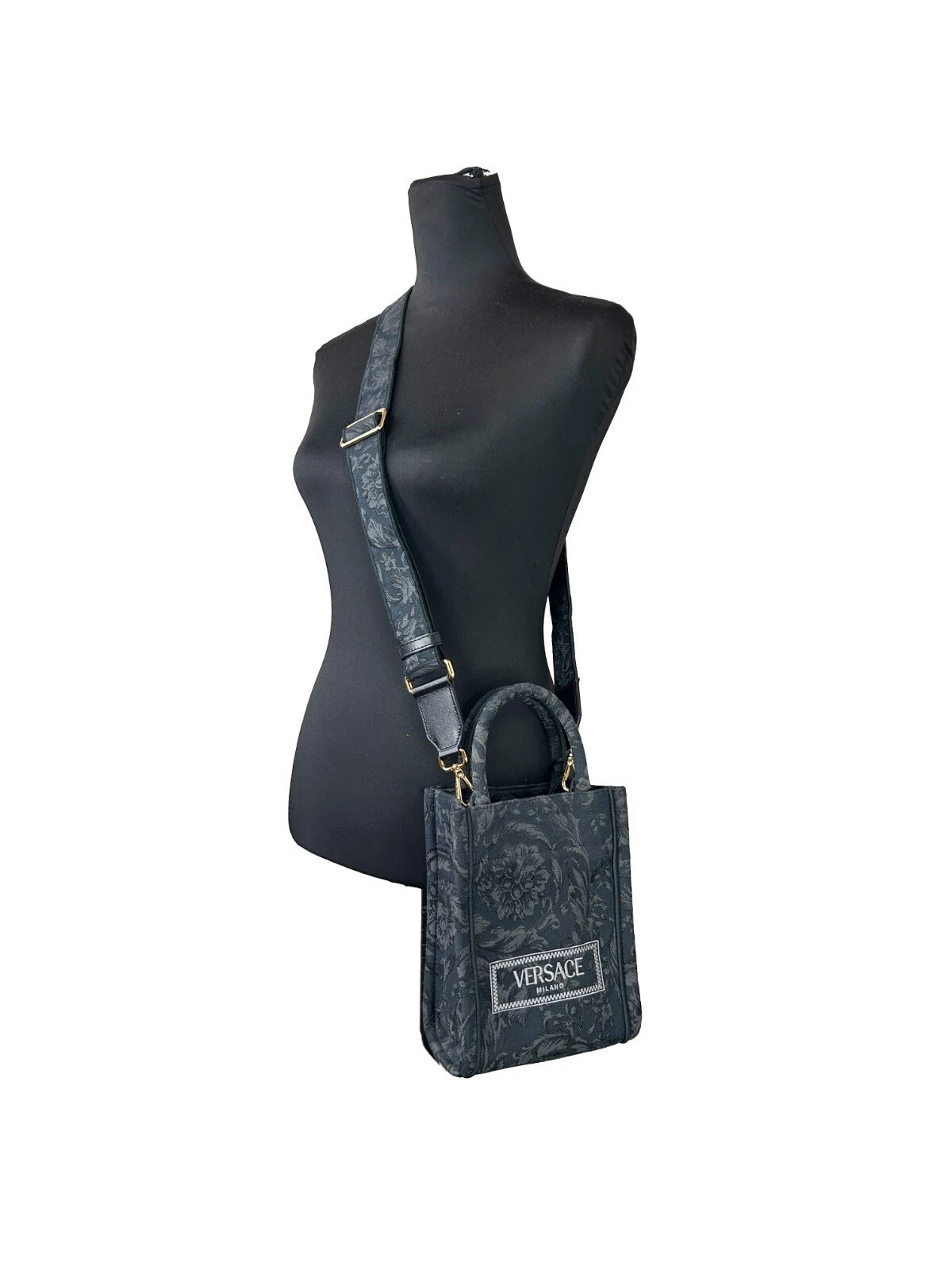 Versace Black Athena Barocco Mini Top Handle Tote Crossbody Bag