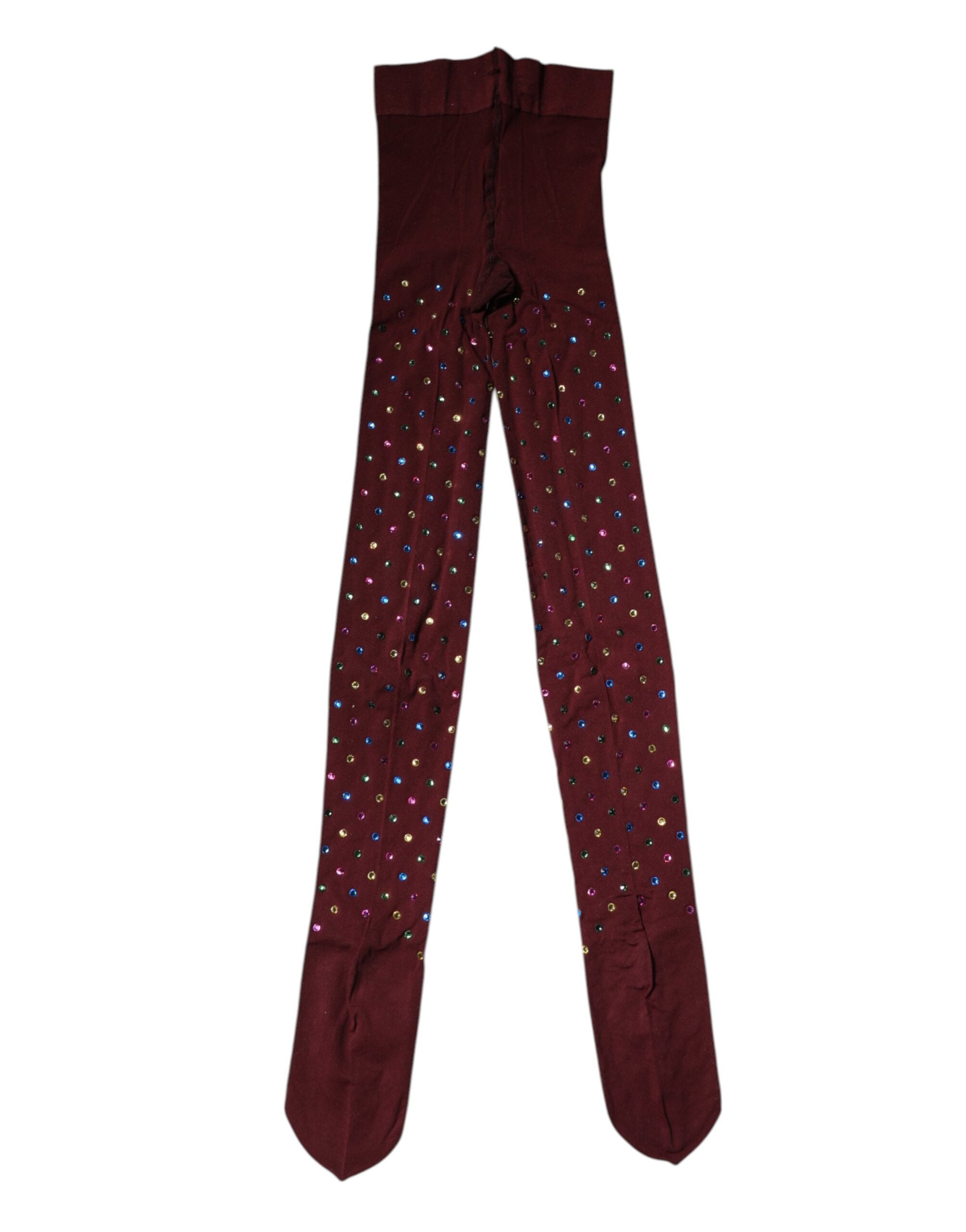 Dolce & Gabbana Nylon Maroon Crystal Embellished Pantyhose Tights