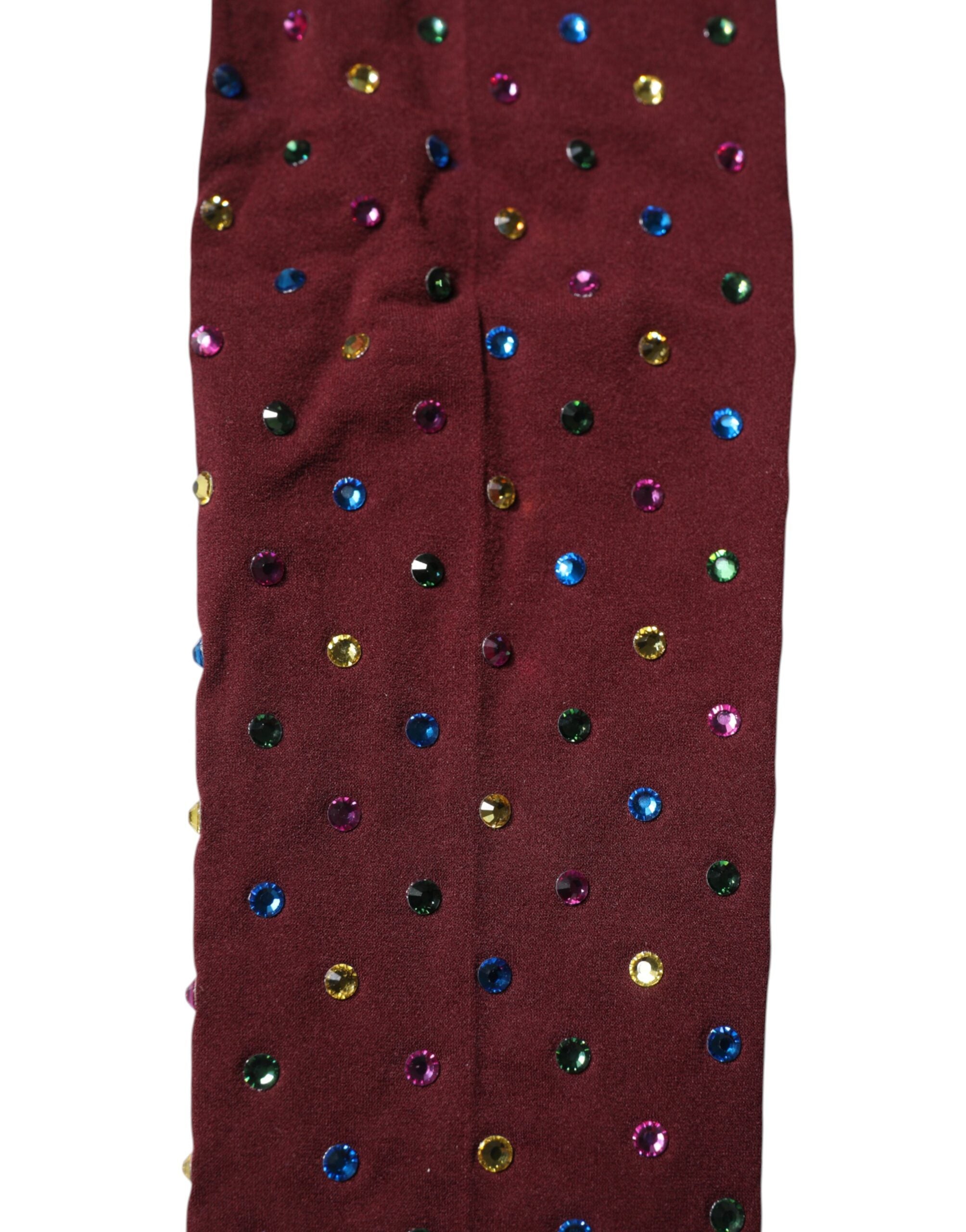 Dolce & Gabbana Nylon Maroon Crystal Embellished Pantyhose Tights