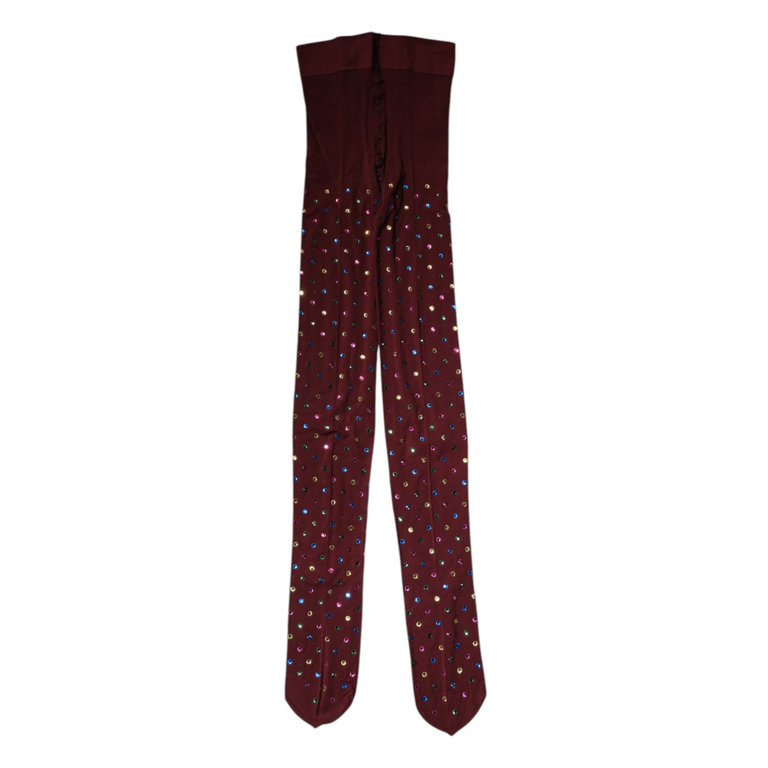 Dolce & Gabbana Nylon Maroon Crystal Embellished Pantyhose Tights