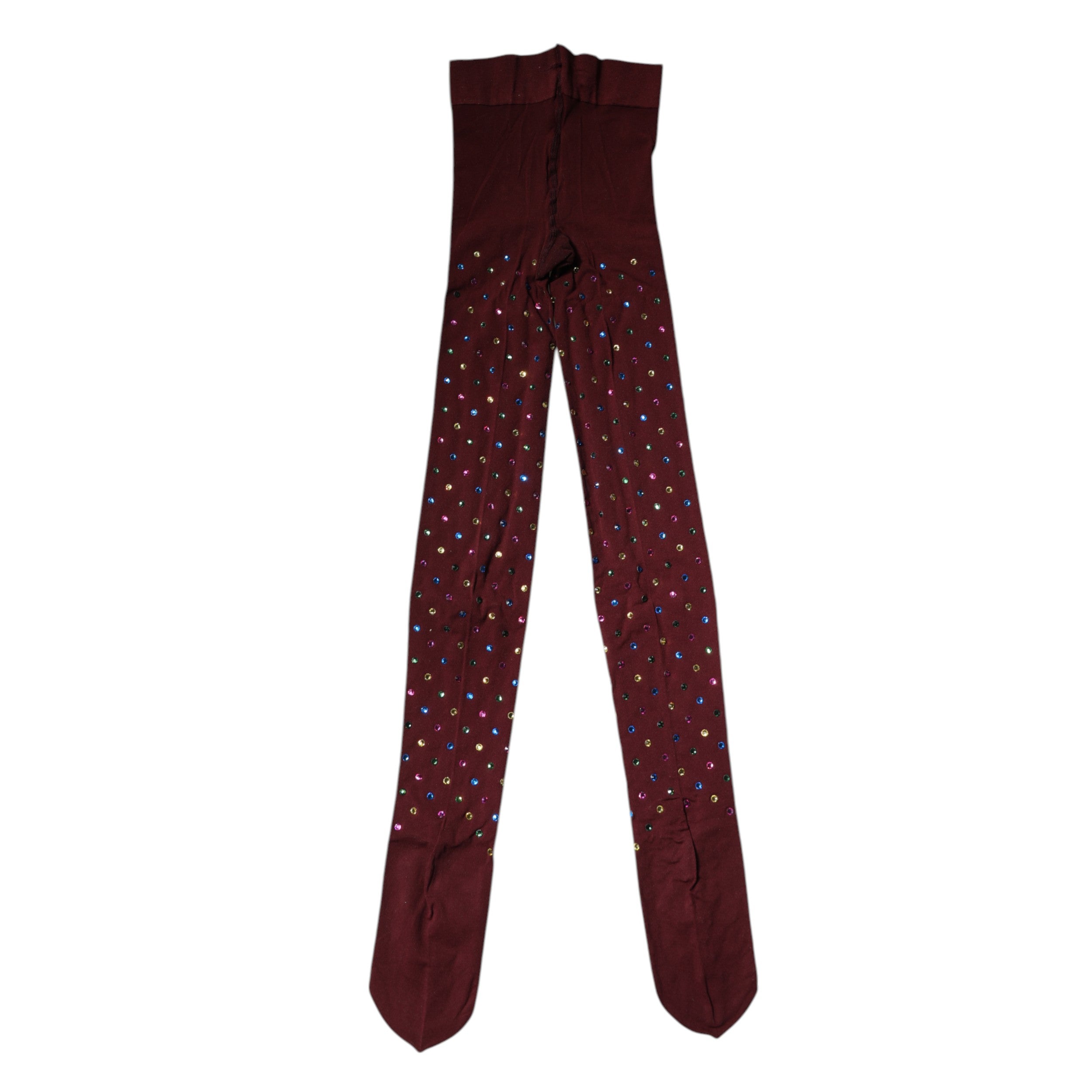 Dolce & Gabbana Nylon Maroon Crystal Embellished Pantyhose Tights